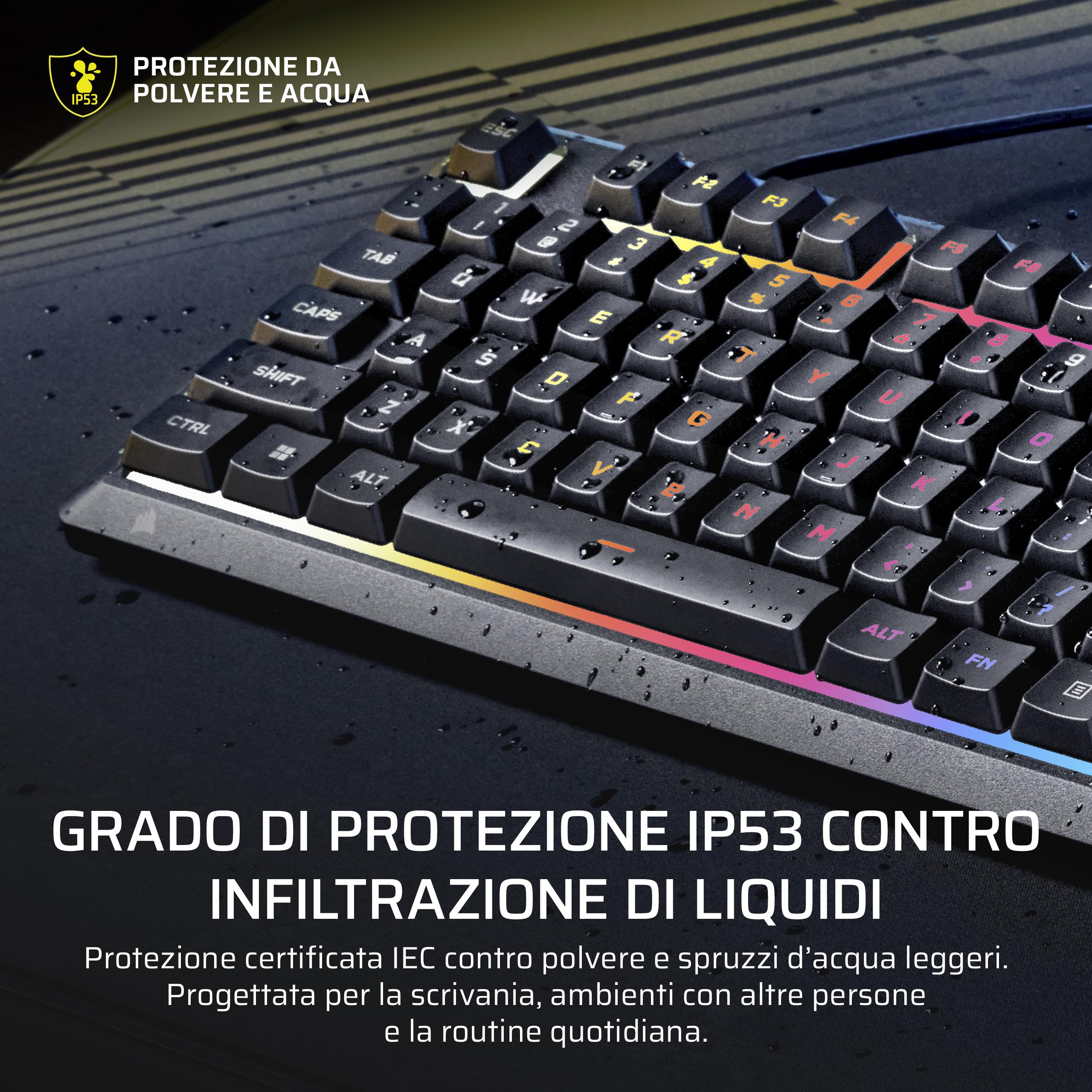 CORSAIR SKIFF 100 PLUS Tastiera da Gioco RGB Cablata Silenziosa – IT, Nero