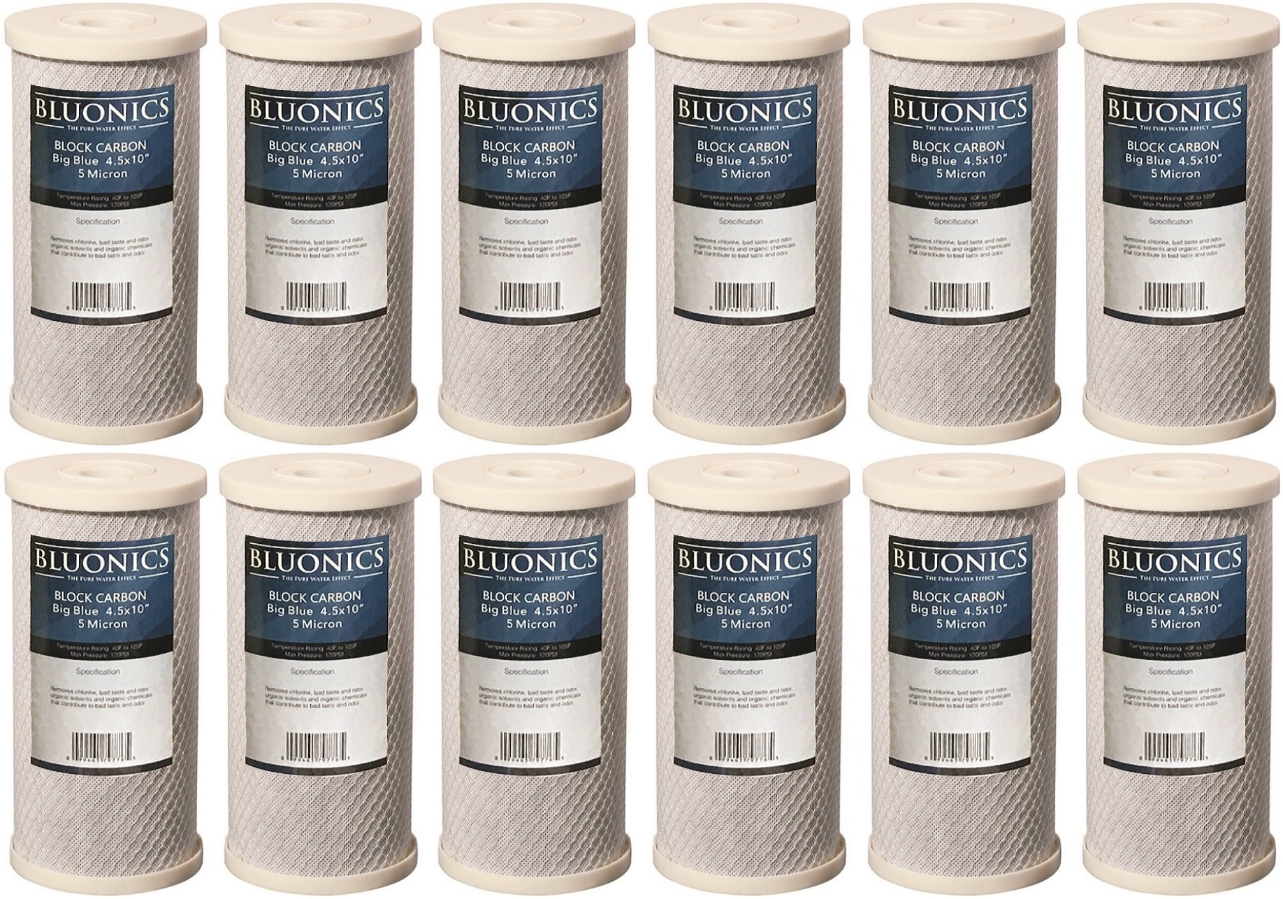 BLUONICS 12-pack Carbon Block Water Filters (5 Micron) 4.5