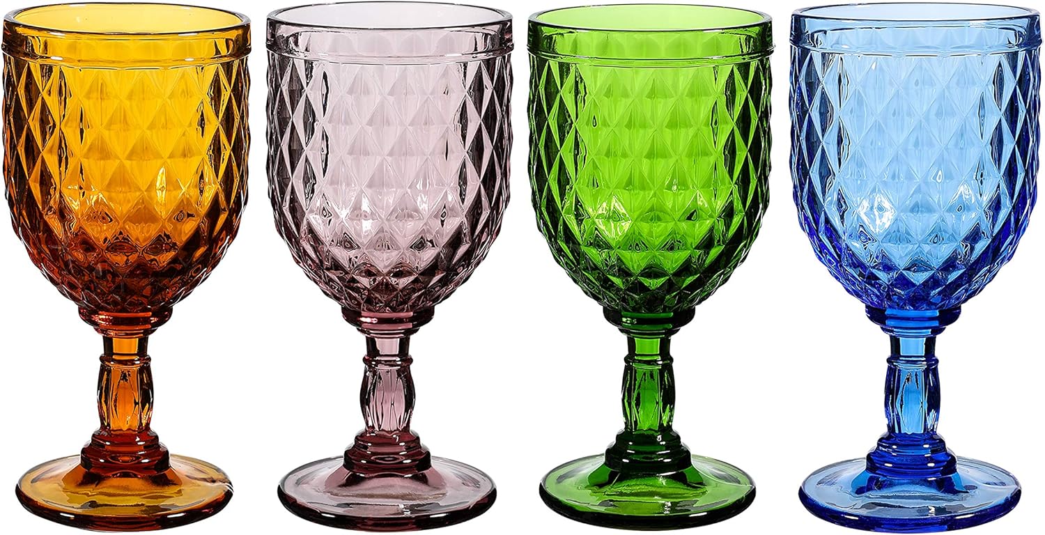 vintage style coloured drinking glasses