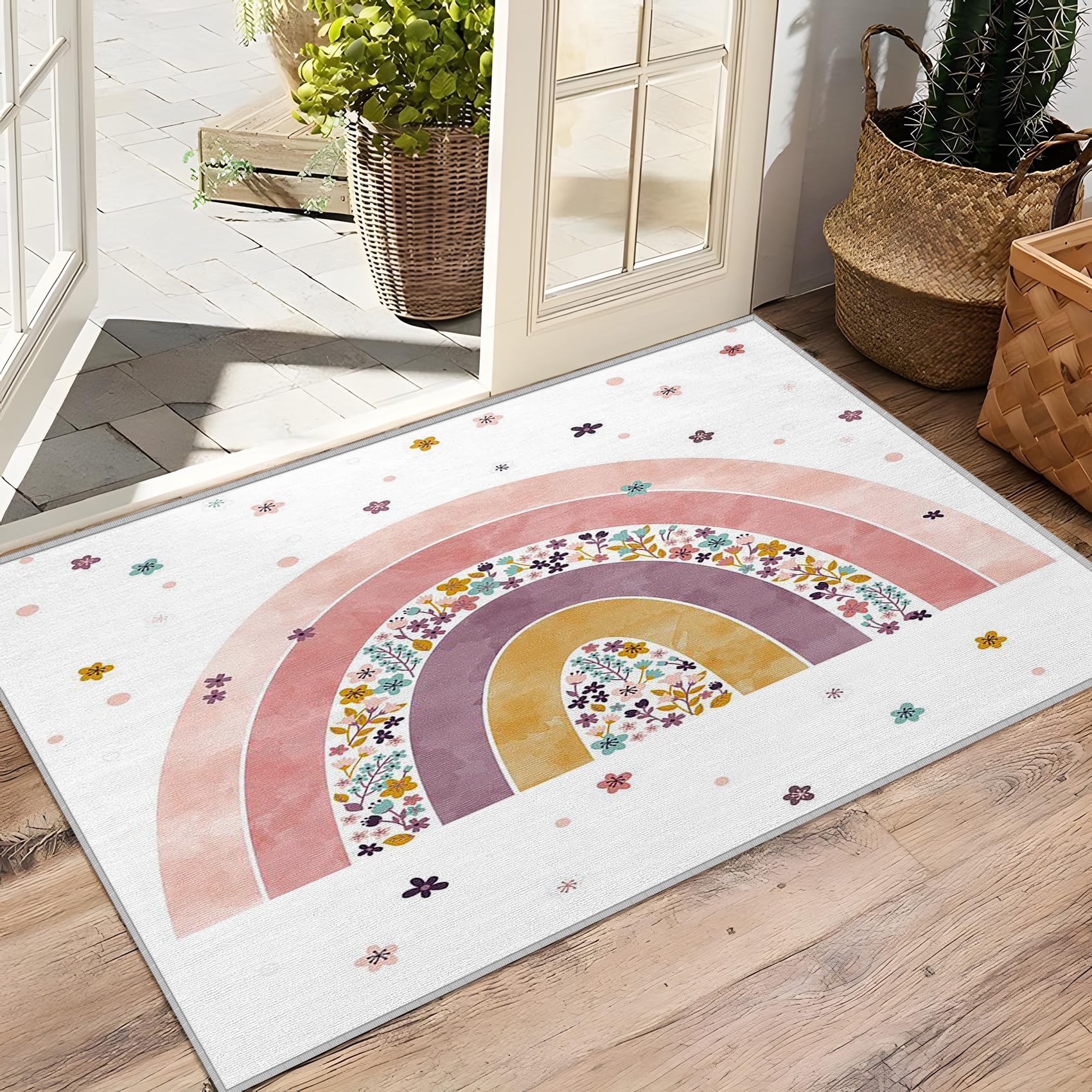 Regenbogen Deko, Kinder Teppich 100x150 Kurzflor, Teppich Wohnzimmer Süße, Weich rutschfest Waschbare Teppiche, Bettvorleger Schlafzimmer Kinderzimmer