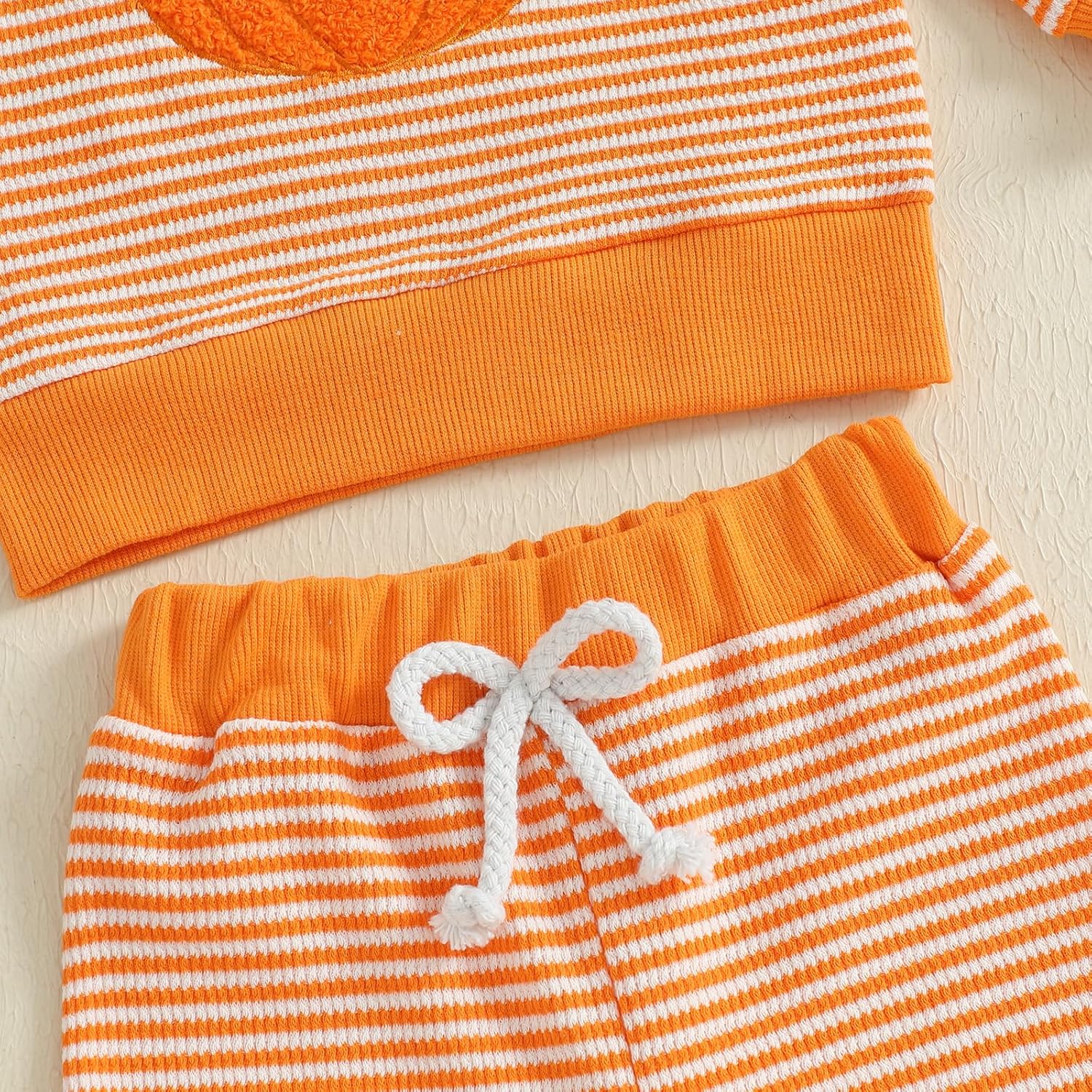 Toddler Baby Girl Halloween Outfit Pumpkin Ghost Stripe Waffle Knit Sweatshirt & Pants Set Fall Clothes - Image 5