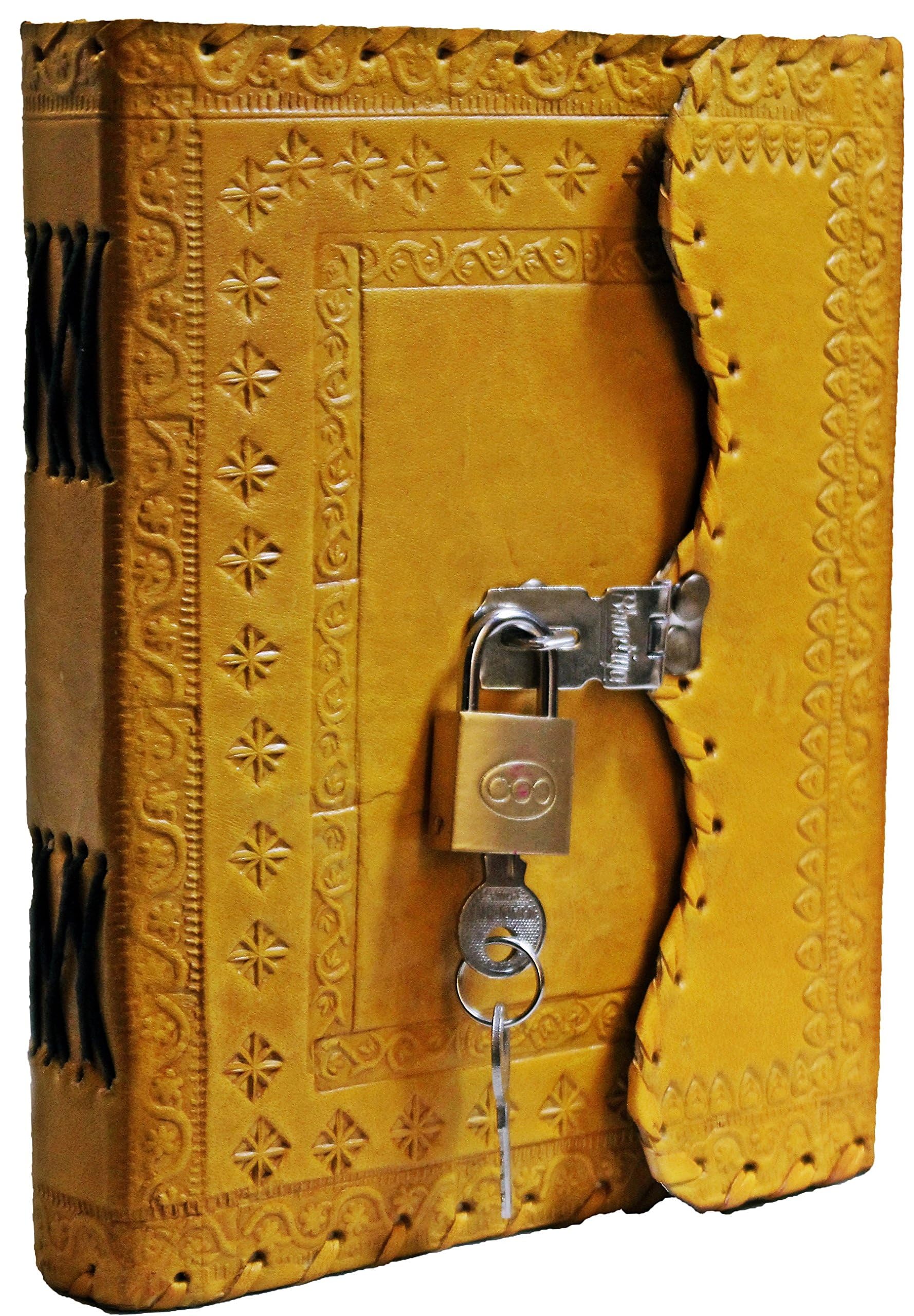 Anshika International Genuine Leather Bound Travel Journal Personal Diary With Lock & Key (Yellow,7 x 5 Inch)