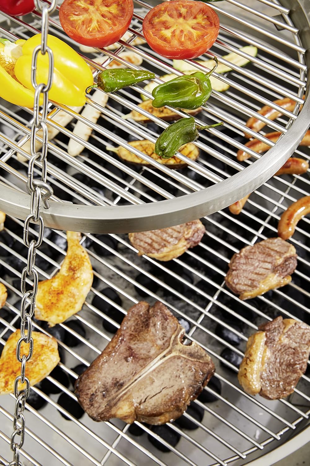 METRO Professional Barbecue a carbone rotondo, acciaio inox, facile da pulire e da spostare, con ruote e freni, griglia di cottura regolabile in altezza, griglia riscaldante, uso allaperto, argento METRO Professional Barbecue a carbone rotondo, acciaio inox, facile da pulire e da spostare, con ruote e freni, griglia di cottura regolabile in altezza, griglia riscaldante, uso allaperto, argento