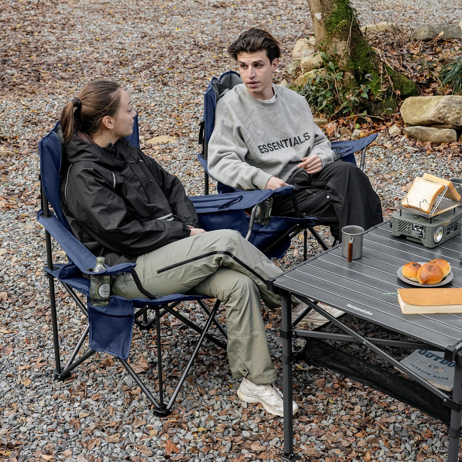 Naturehike ComfortMax Oversized Camping Chair with Cooler Bag, Heavy Duty Lawn Chair Support 450 LBS, Portable Padded Outdoor Folding Chair, 2 Pack