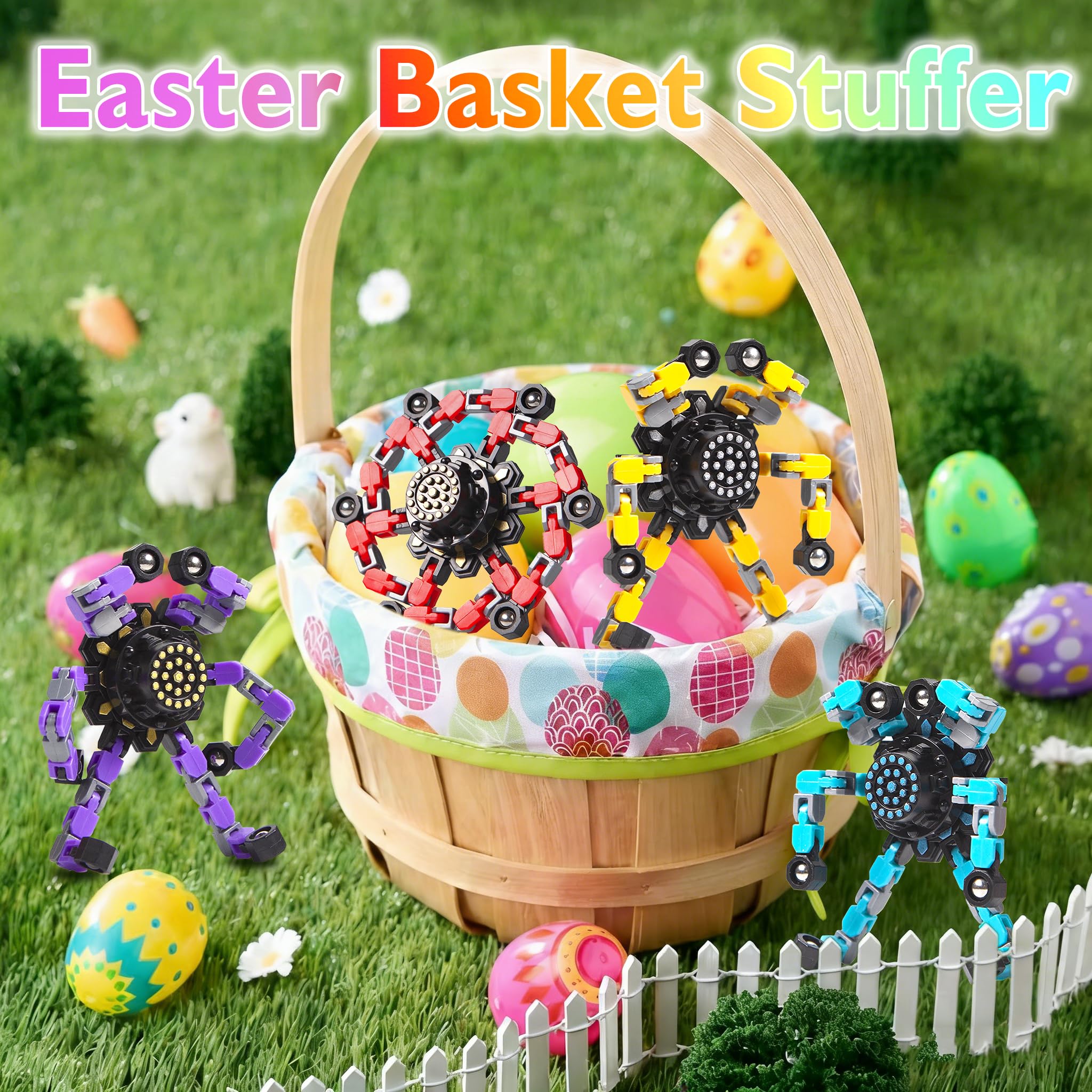 Transformable Fidget Spinners 4 Pcs for Kids and Adults Stress Relief Sensory Toys for Boys and Girls Fingertip Gyros for Party Favors Stocking Stuffers Bulk for Kids