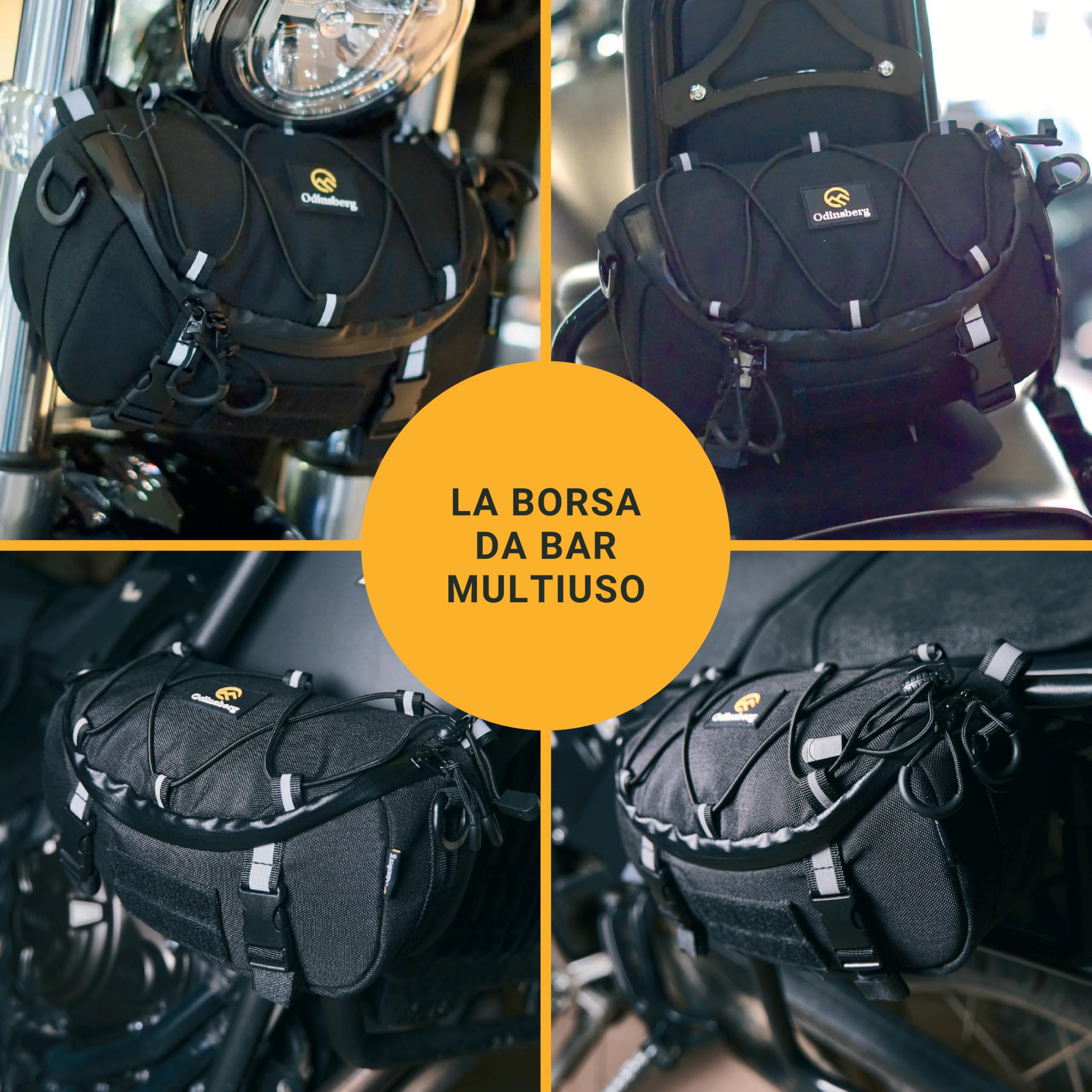 Odinsberg Borsa multifunzione per manubrio di bicicletta e moto, 3 l, impermeabile, compatibile con la maggior parte dei tipi di manubrio, nero