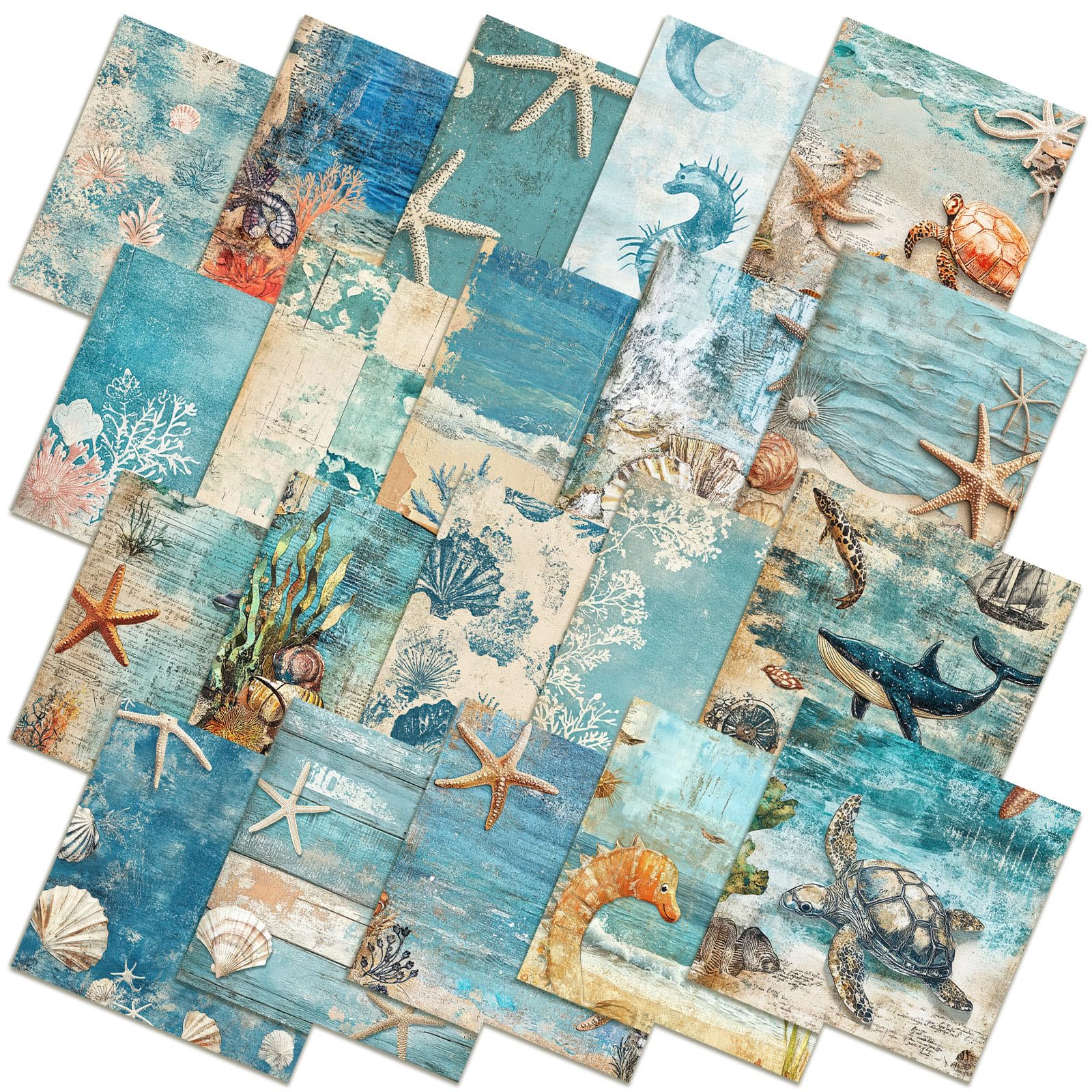 Ganeen 60 Pcs 10 x 10 Inch Summer Ocean Blue Quilting Fabric Squares