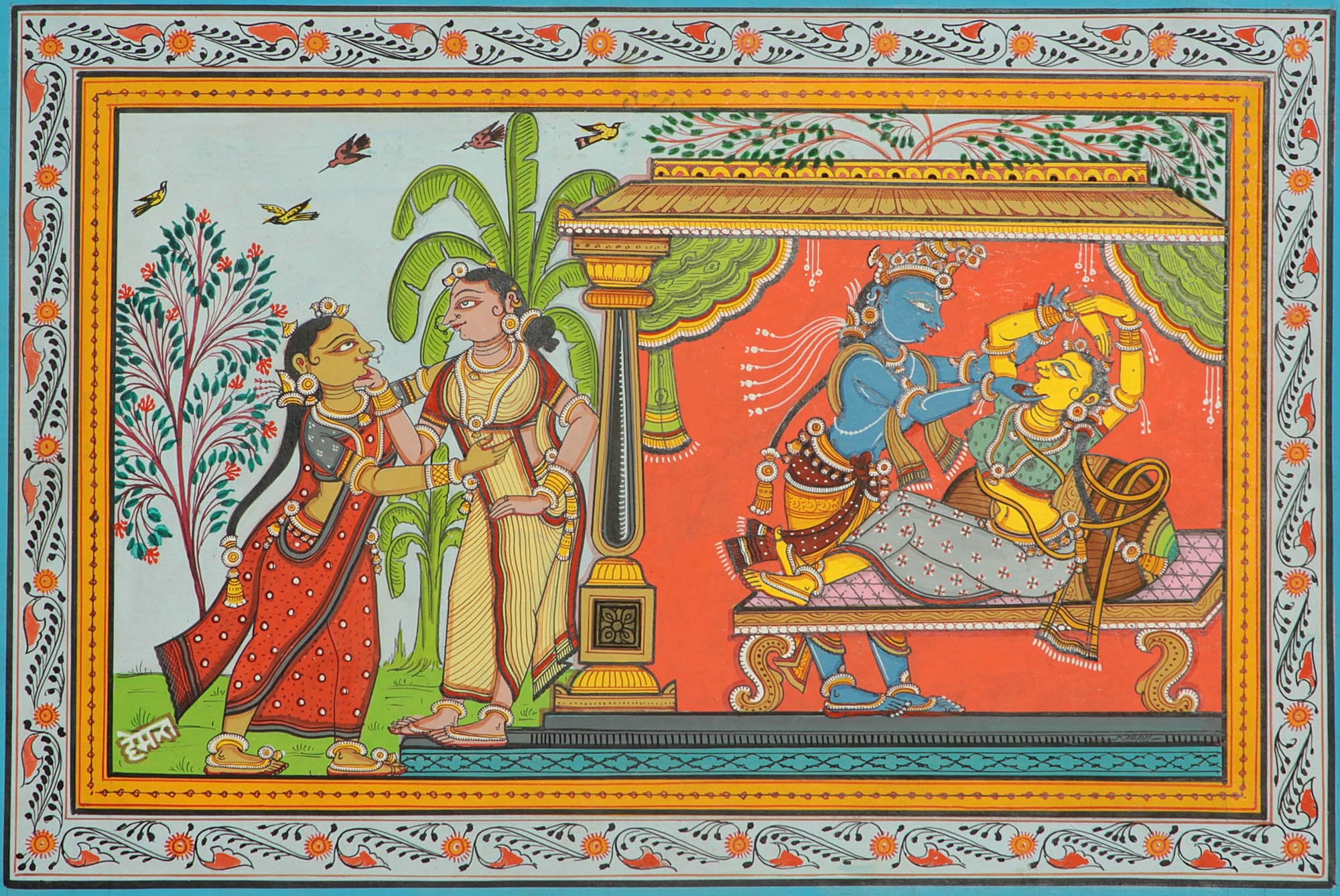 Exotic India Wayal Ritu Art Pattachitra Aquarelle sur Patti Premium