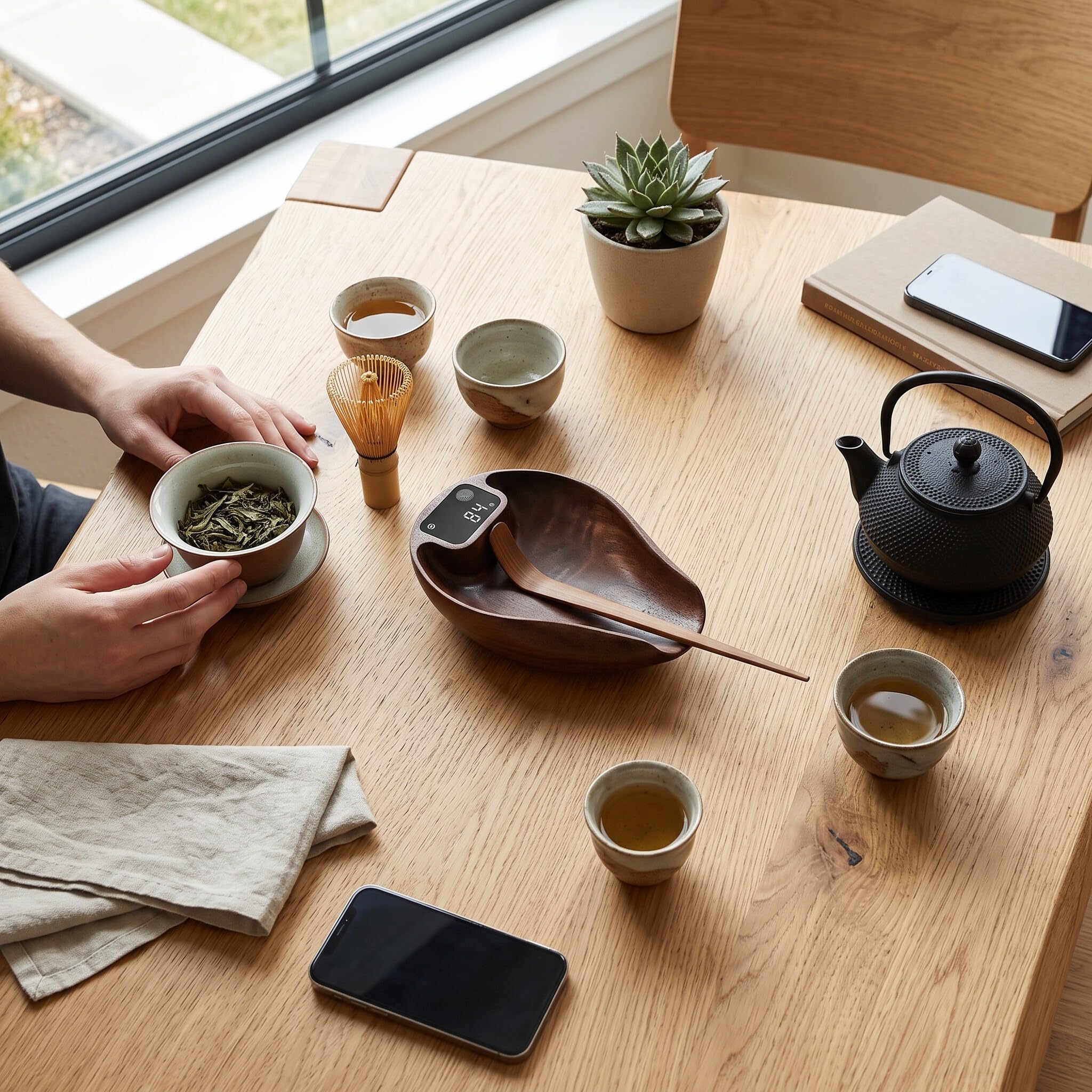 Báscula de té de Madera, Báscula de Cocina Digital de Alta Precisión de 0,1 G y 0,01 Oz, con Batería Recargable, para Hornear café y té