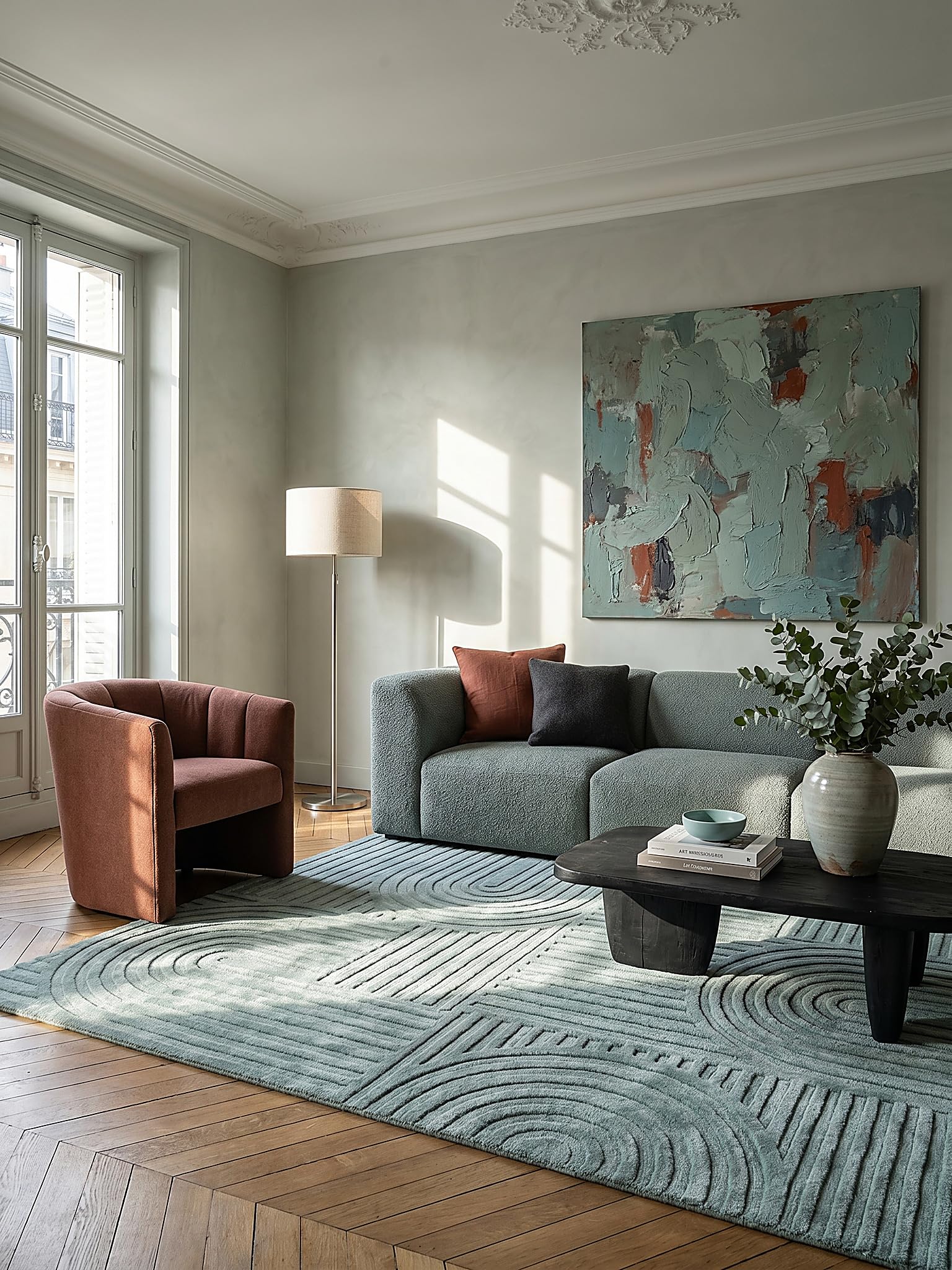 Tapis en Laine Motif Géométrique Dense et Robuste Bleu Canard-Bleu 120 x 170 cm Salle à Manger | Leven