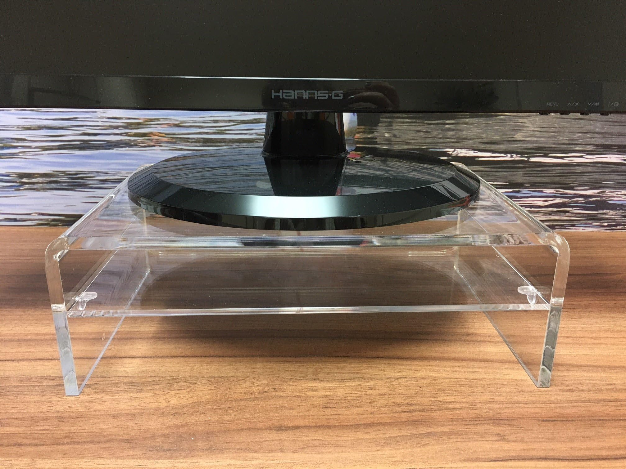 Displays UK Perspex Clear Acrylic Computer Monitor Stand/Elevator -8mm thick acrylic - With Storage Shelf