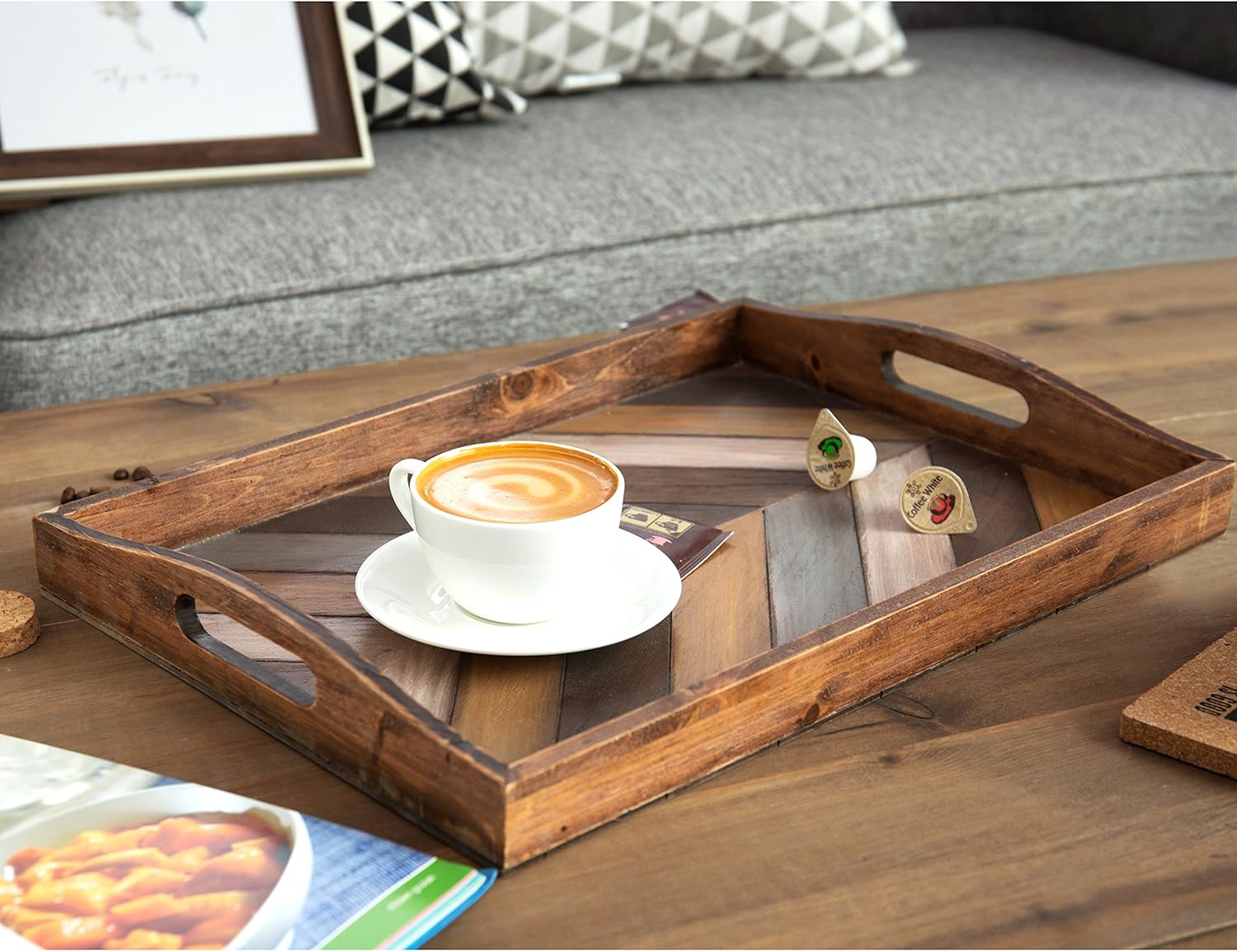 Get Cheap Price MyGift Rustic Chevron Stripe Pattern Rectangular Wood Breakfast Serving Tray/Decorative Coffee Table Tray with Cutout Handle - 16 x 12-Inch Best Deal Cheap ๐ MyGift Rustic Chevron Stripe Pattern Rectangular Wood Breakfast Serving Tray/Decorative Coffee Table Tray with Cutout Handle - 16 x 12-Inch