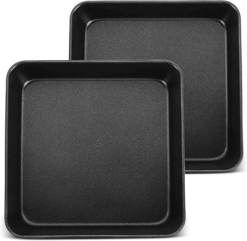 Miniatura 8 de Herogo Juego de 2 moldes para hornear de 8 x 8 pulgadas, antiadherentes cuadrados para horno, de acero inoxidable, para brownies de lasaña negra,