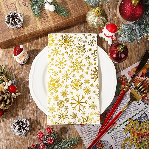 Miniatura 10 de AnyDesign - Servilletas de papel desechables de 3 capas con copos de nieve, color azul cielo, servilletas de papel desechables para decoración de