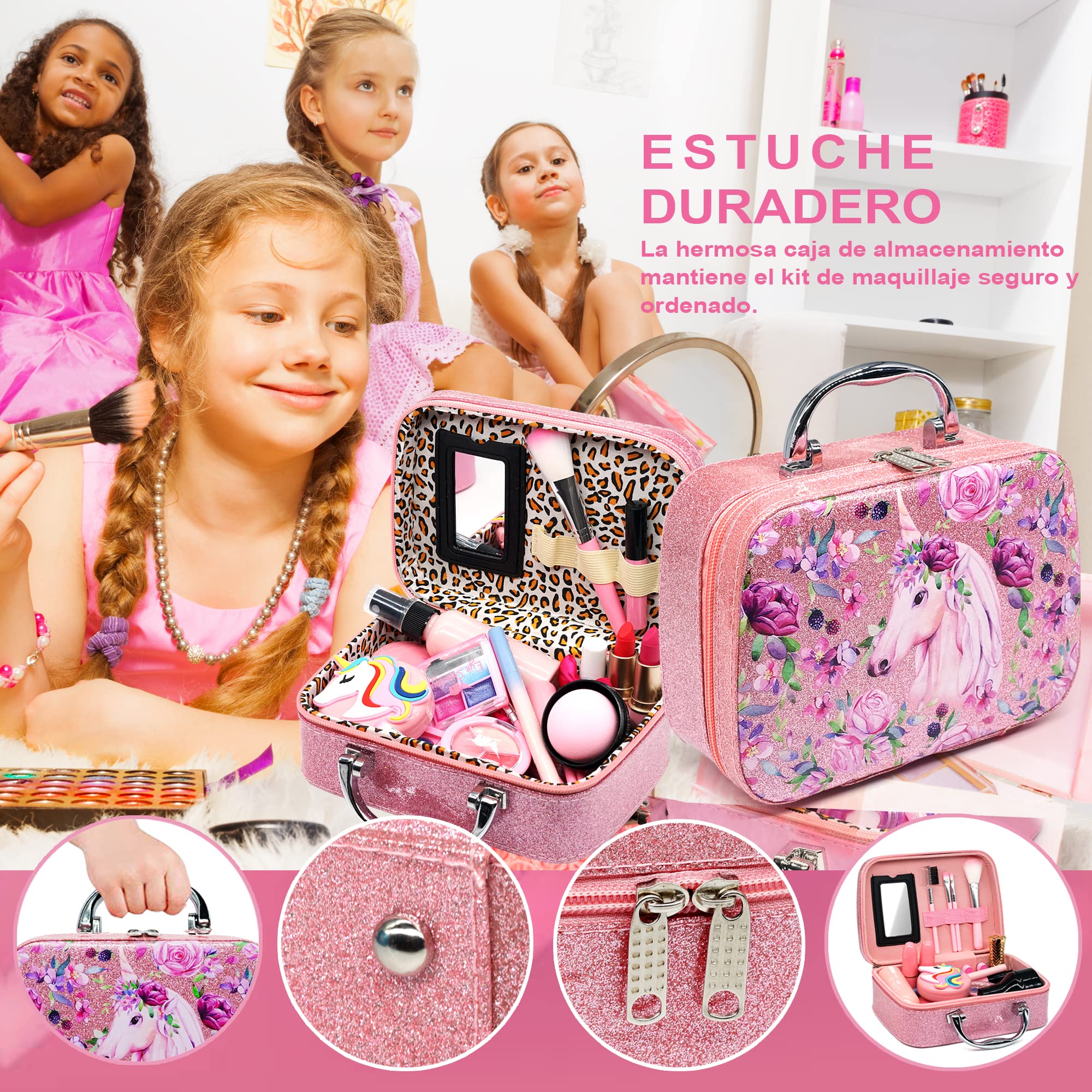 Trousse De Maquillage Lavable 27 Pièces – Licornes – Hypoallergénique – Cadeau Fille 4-10 Ans