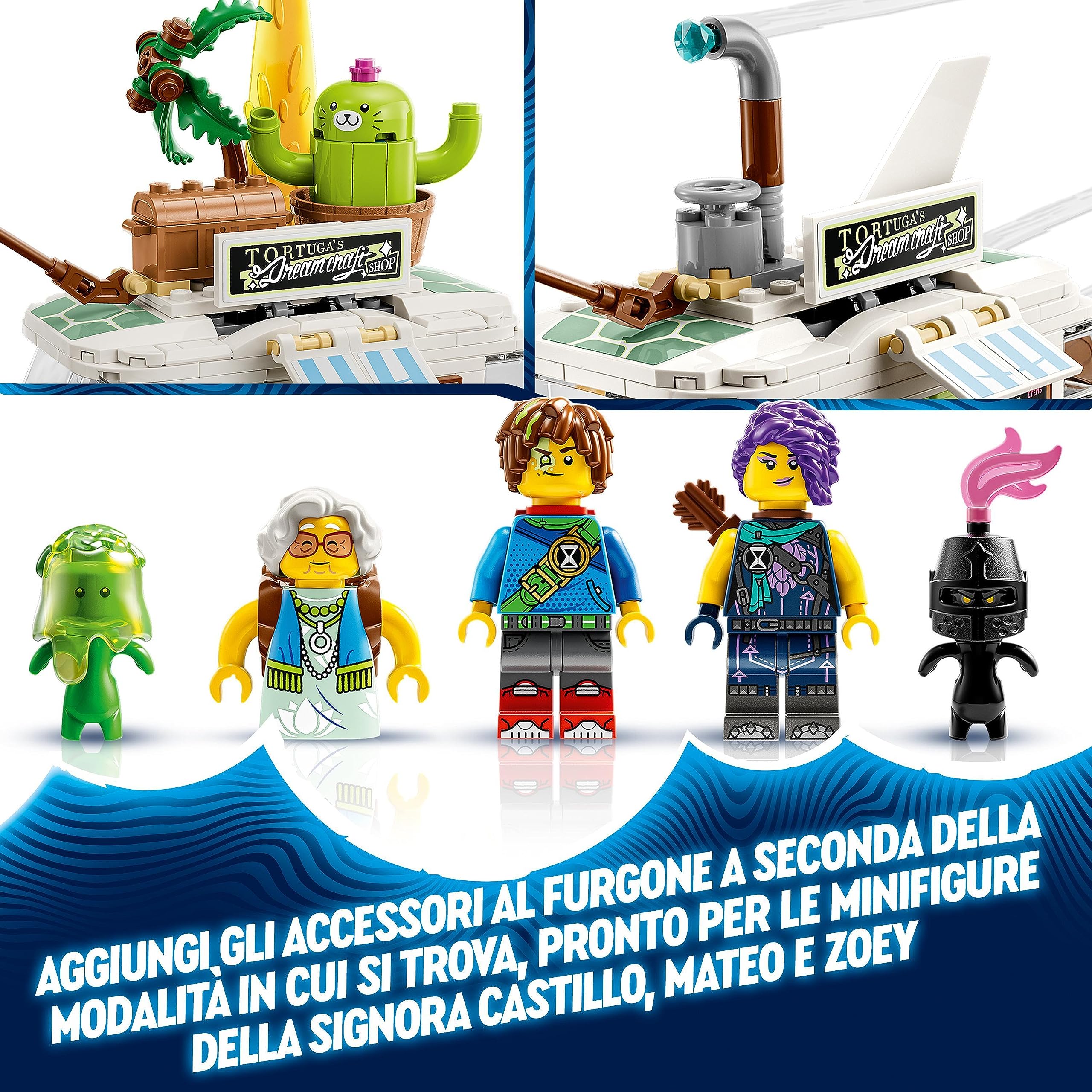 LEGO DREAMZzz 2 in 1 Il Furgone Tartaruga della Signora Castillo, Camper Giocattolo da Costruire in 2 Modi, Giochi per Bambini da 7 Anni con Personaggi di Mateo, Zoey e Z-Blob dalla Serie TV 71456