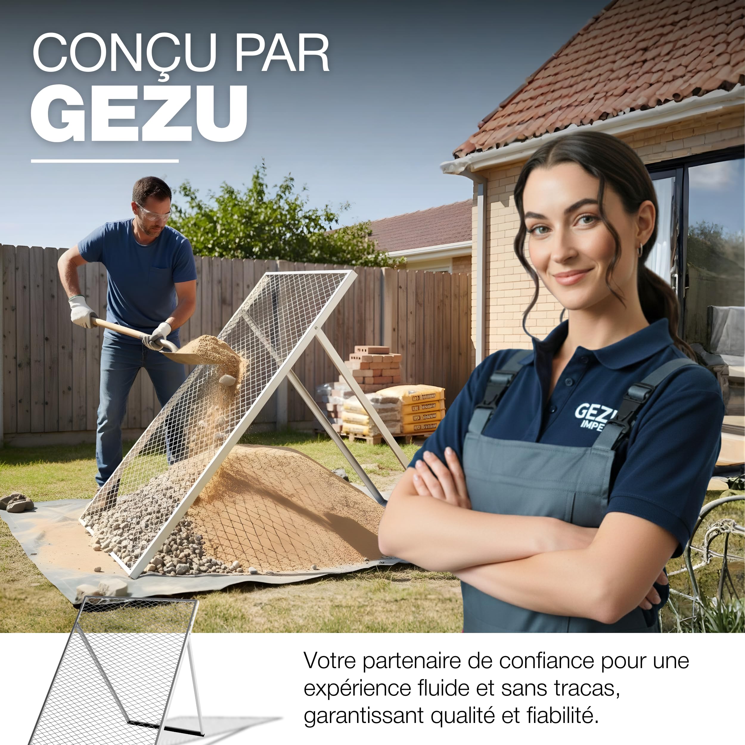 GeZu Impex Tamis de Terre 100 x 60 cm de Finesse, passoire pour Terre, Pierres, Compost