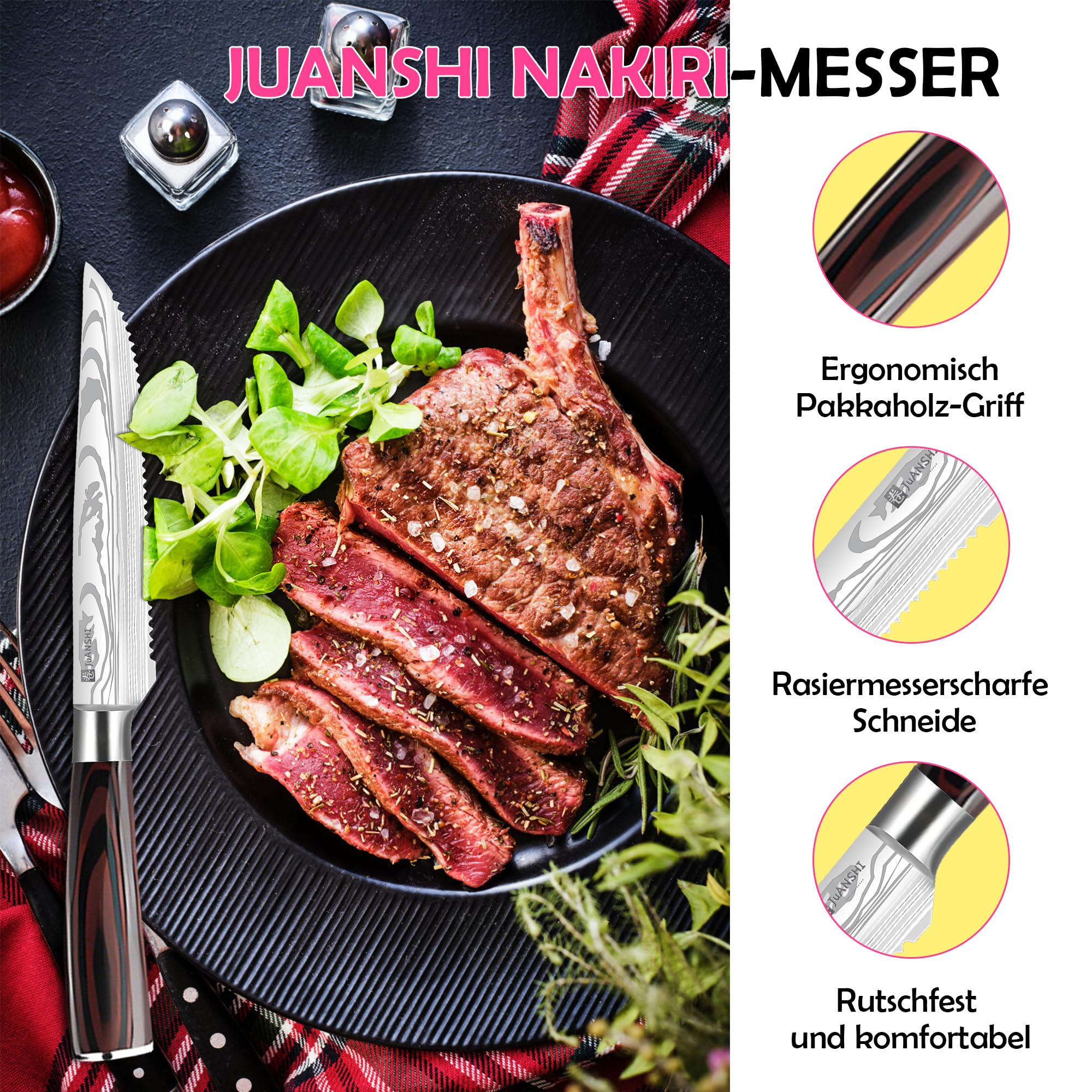 JUANSHI® Coltelli da Cucina Coltello professionale Coltello da chef Coltello da pane Coltello Santoku Coltello da cucina (Coltello da bistecca 11,4 cm)