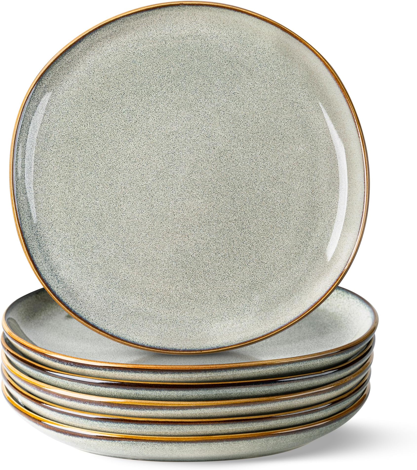 AmorArc Ceramic Dinner Plates Set of 6, 10.5 Inch Handmade Reactive Glaze Stoneware Plates, Rustic Shape Dinnerware Dish Set for Kitchen, Microwave & Dishwasher Safe, Scratch Resistant