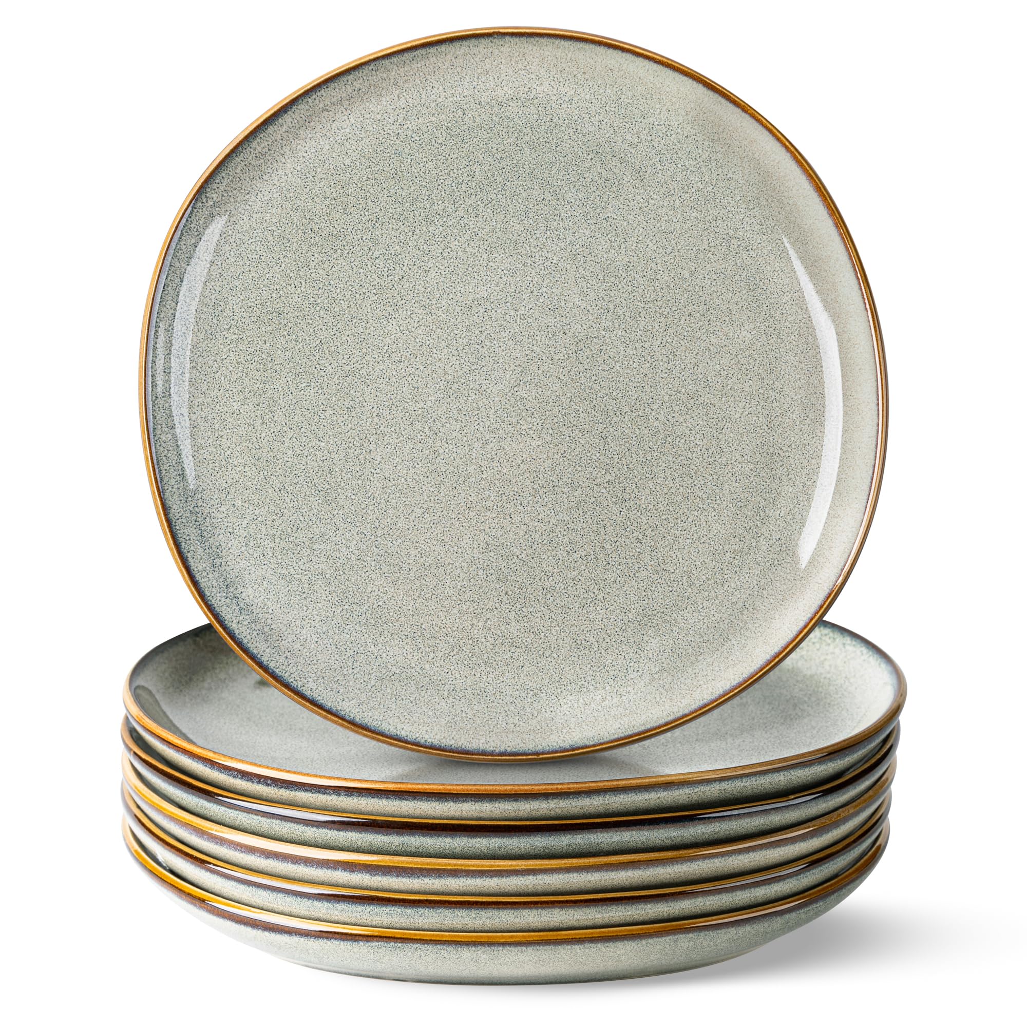 AmorArc Ceramic Dinner Plates Set of 6, 10.5 Inch Handmade Reactive Glaze Stoneware Plates, Rustic Shape Dinnerware Dish Set for Kitchen, Microwave & Dishwasher Safe, Scratch Resistant
