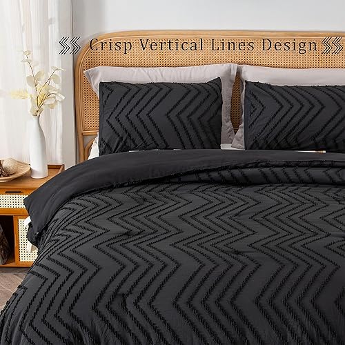 Miniatura 2 de Litanika Juego de edredón negro California King, juego de edredón de 3 piezas tamaño California King, juego de ropa de cama esponjoso (edredón de