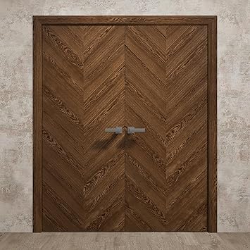 SARTODOORS Interior Interior Solid French Double Doors 60 x 84 inches | Ego 5005 Cognac Oak | Wood Interior Solid Panel Frame | Closet Bedroom Modern Doors