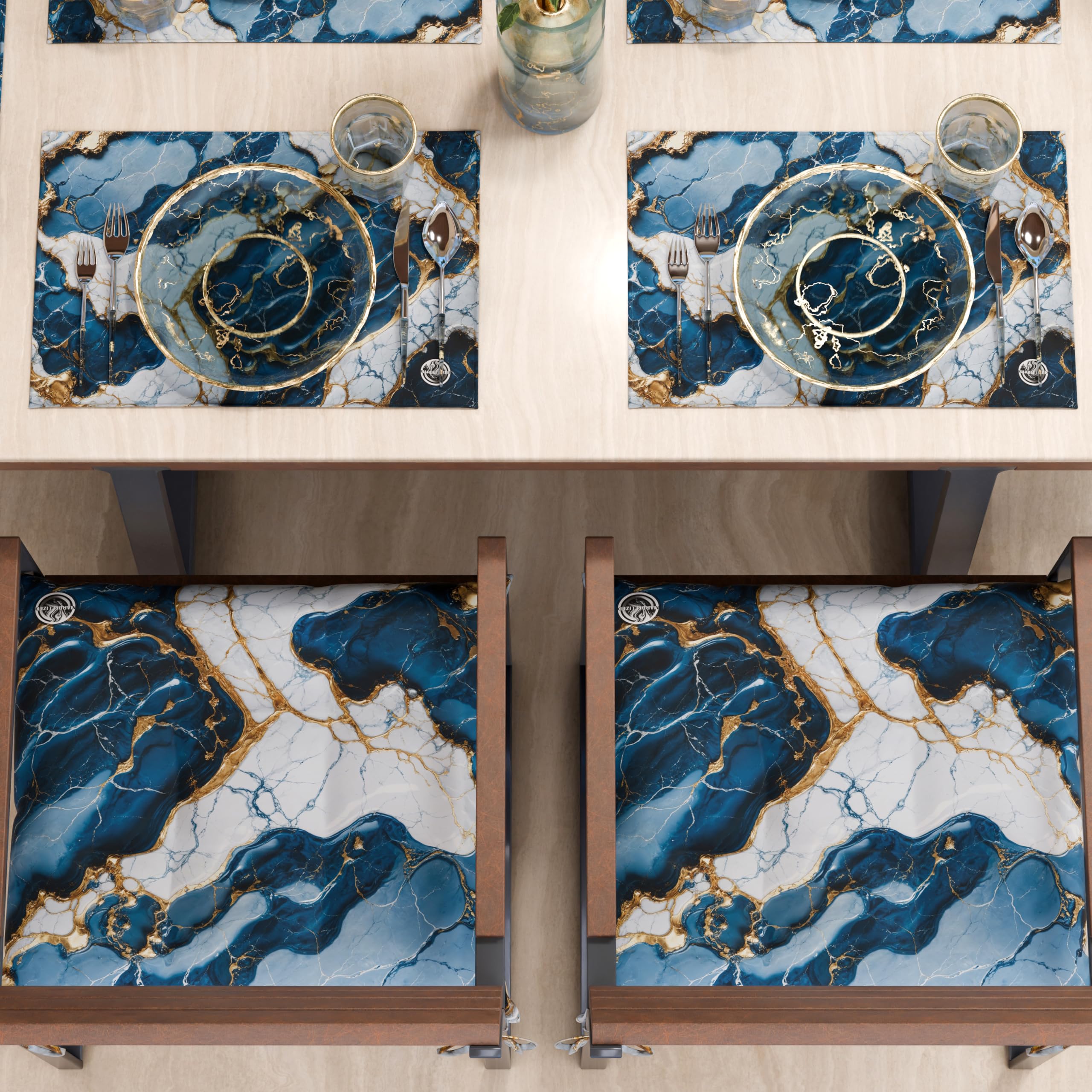MARBLELIZED, Washable American Placemats, Blue Marble Effect Fabric Placemats, Set of 2 (30 x 45 cm), Elegant - Image 4