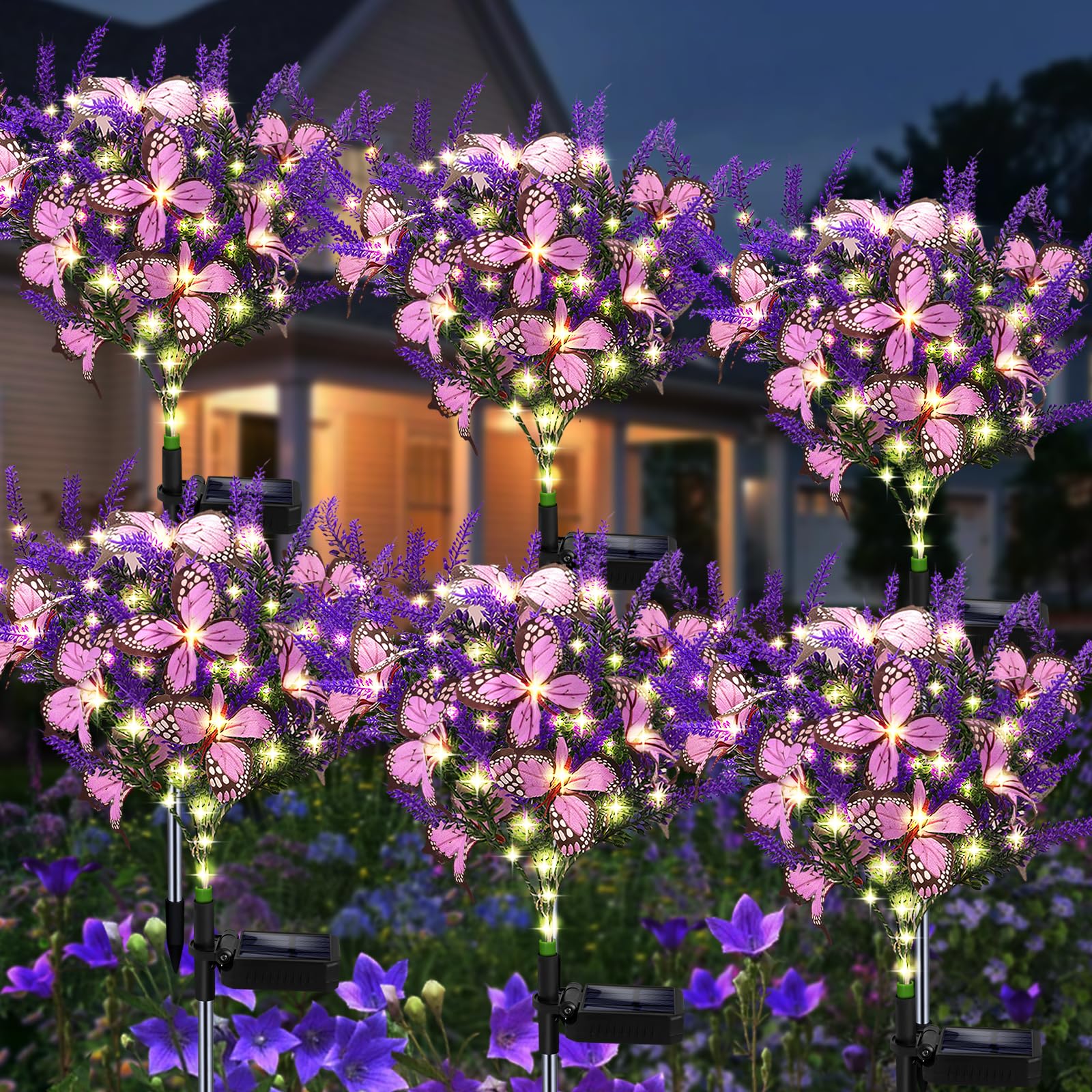 Kohlrabi Solar Garden Lights Outdoor, 6 Pack Solar Butterfly Lights Purple Lavender Gardening Gifts for Women, Artificial Flower with Butterfly Purple Garden Decor for Lawn Patio-Warm White