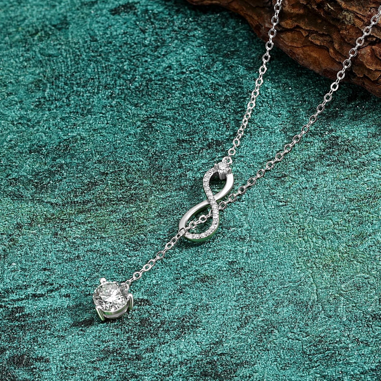 AINUOSHI Twist Infinity Y Necklace Moissanite Pendant Lariat Necklace For Women 925 Sterling Silver Dainty Drop Necklaces Lab-Created Moissanite with Certificate of Authenticity D Color VVS1 Birthday Prom Anniversary Christmas Valentine's Day Gifts 16 to 20 Inch