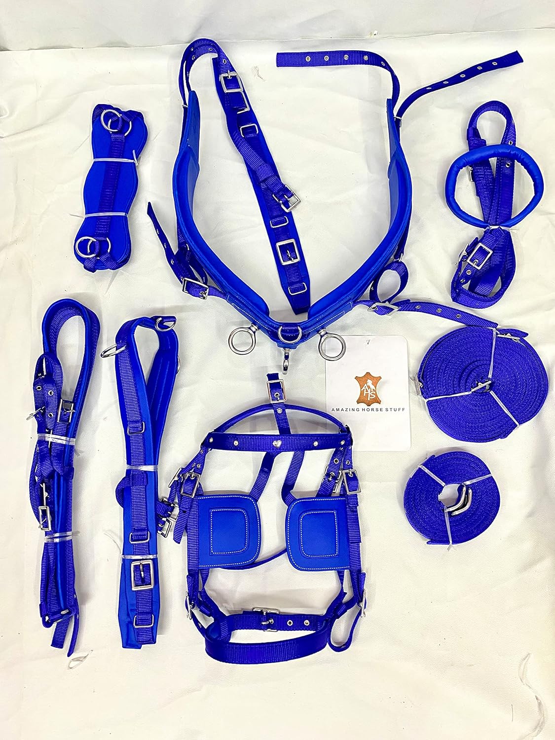 AMAZING HORSE STUFF Blue Nylon Horse Driving Harness for Single Horsecart (Pony) : Pet Supplies