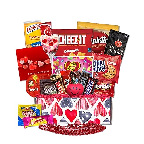 Caja de regalo con paquete de cuidado del día de San Valentín con aperitivos, golosinas, novedades de San Valentín y Stress Busters