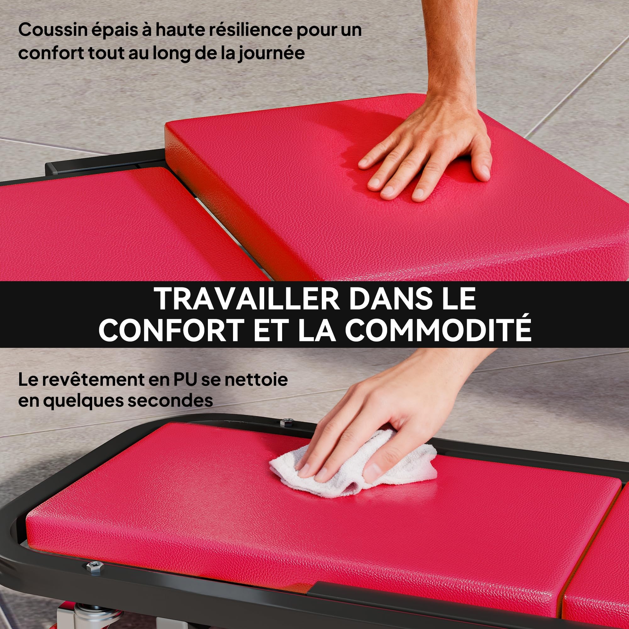 HOMCOM Planche à roulettes de Montage 2 en 1 Pliable en Z 150 kg 6 Roues | Chariot de Visite Mécanicien, Rotation à 360°, Tabouret d'Atelier, Assise Couchée, Rogue, Plateau Mecanicien Roulant