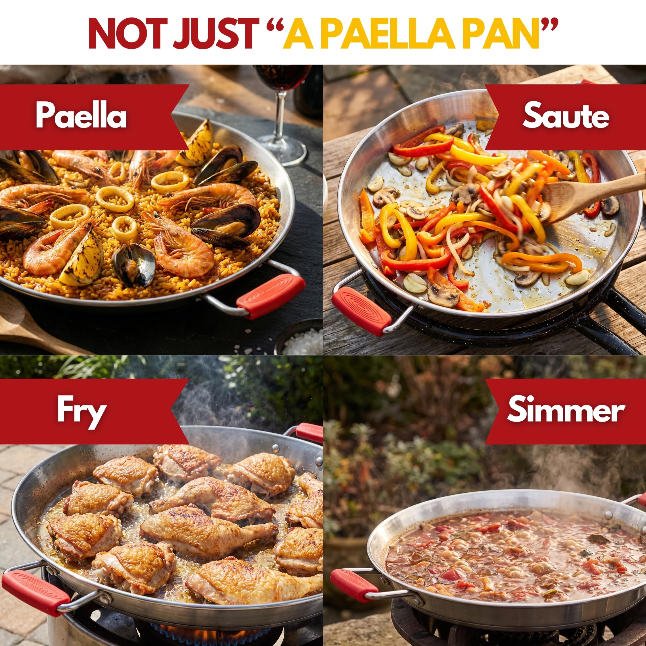 Paelluxe 20" Stainless Steel Paella Pan - Party Size -4