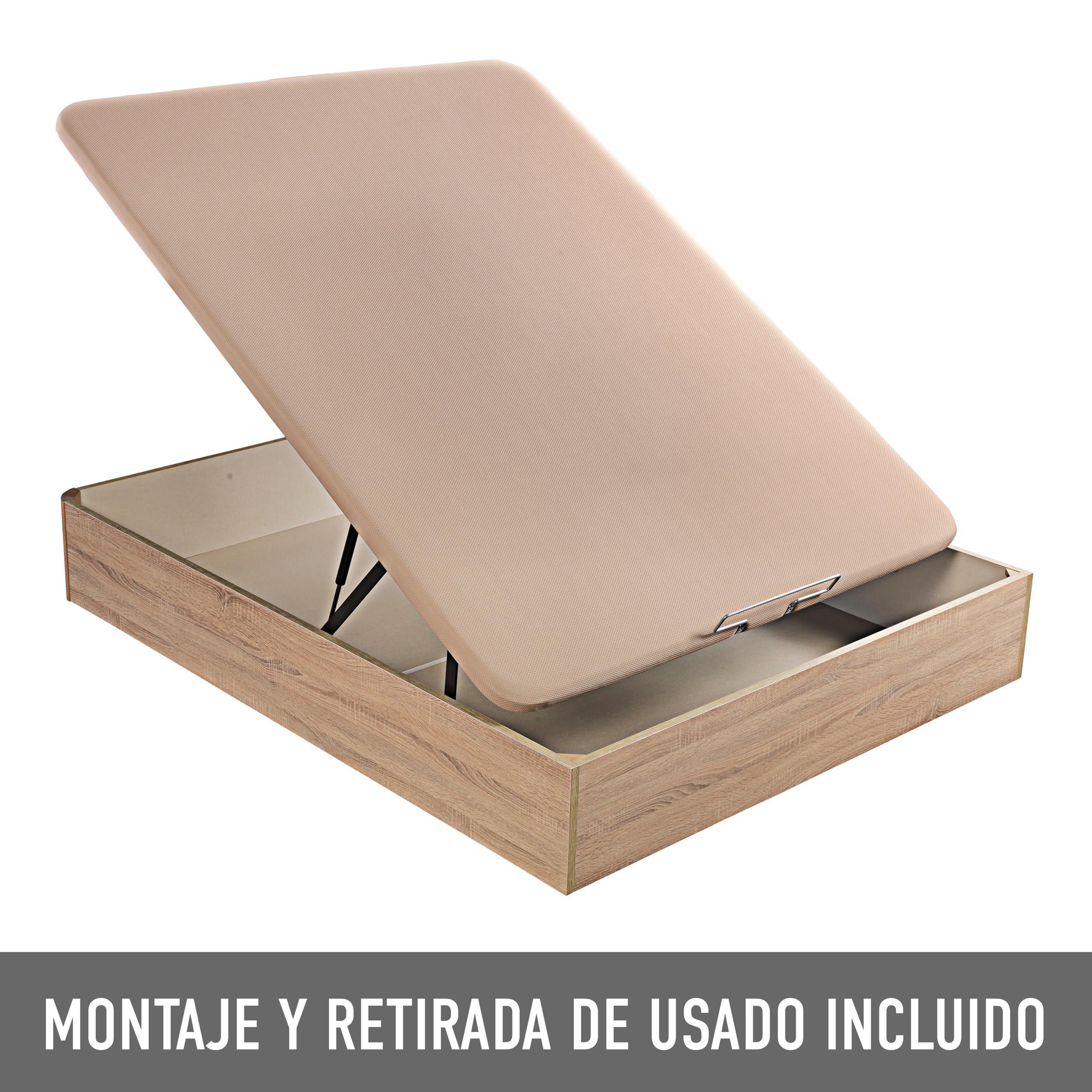 What The Sleep | Canapé Abatible de Madera Gran Capacidad | 135x190 | Montaje y Retirada Usado Incluido | Natural | 32 cm | Apto Todos Colchones | Esquinas Delanteras Redondeadas | Storage Bed