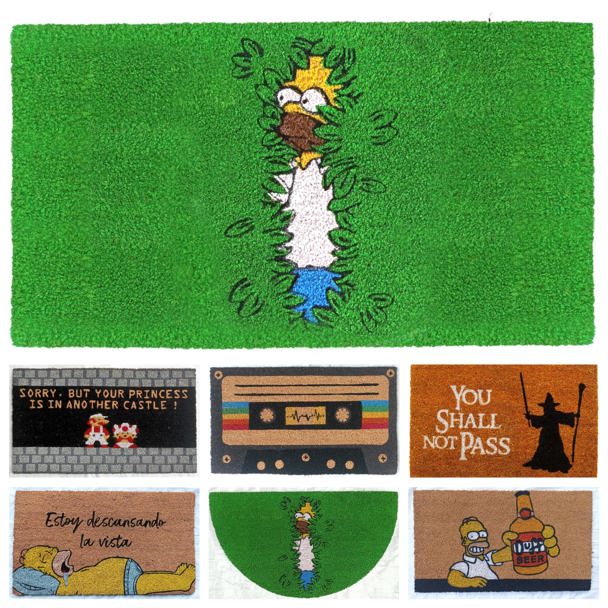 DONATELLA Felpudo Coco Dibujo con Base Antideslizante de PVC - 40x70 cm, Homer Verde