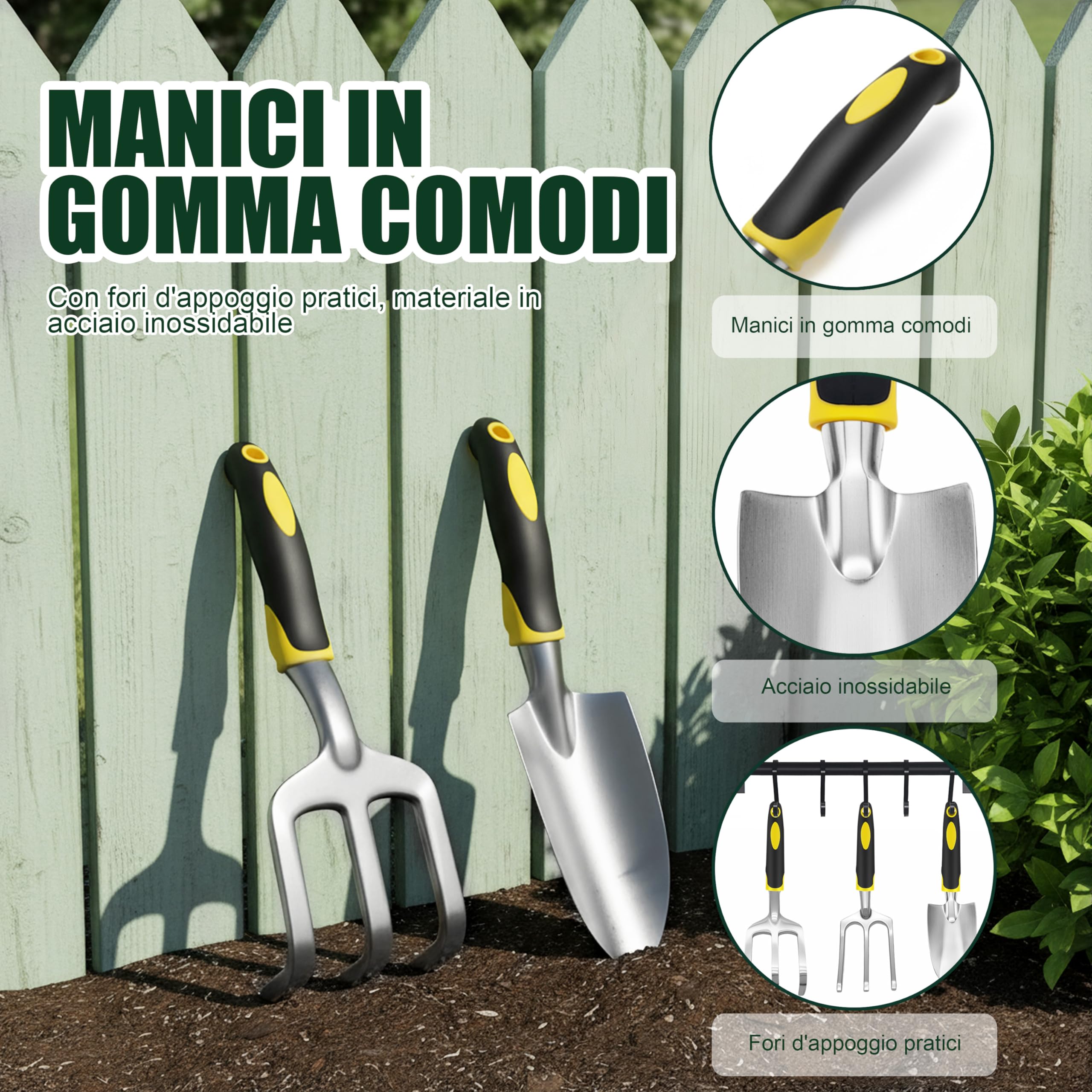 Attrezzi Giardinaggio,8 Pezzi in Acciaio Inox Pesante Kit,Professionali Robusti Attrezzi per Piantare Uomo/Donna Set Di Attrezzi Da Giardinaggio