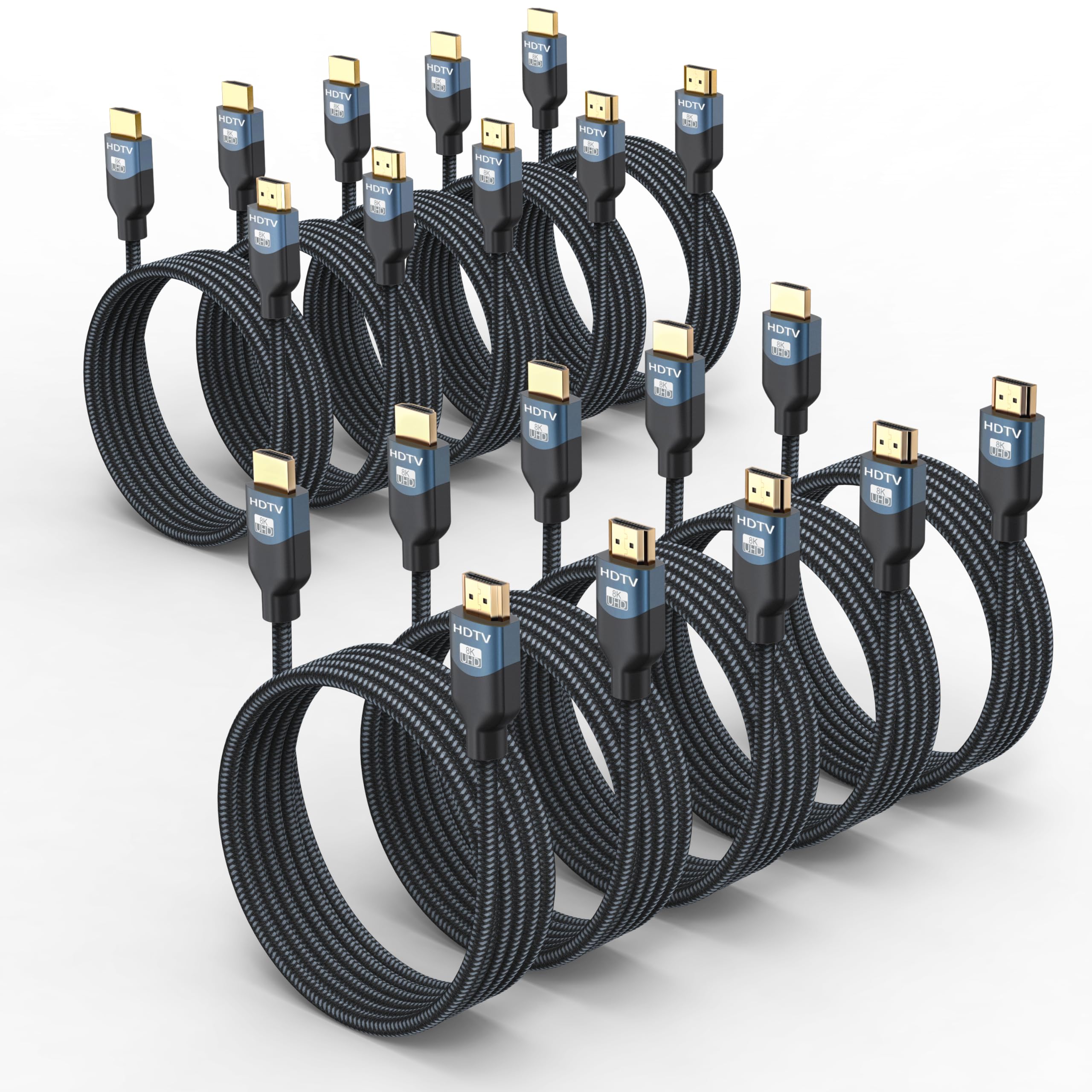 Cavi HDMI 2.1 8K da 1,8 m, confezione da 10, cavo intrecciato HDMI ultra ad alta velocità da 48 Gbps, 8K a 60Hz, 4K a 120Hz, HDCP 2.2 e 2.3, 3D, ARC/eARC, HDR10+ per Soundbar, TV, PS5/4, Xbox