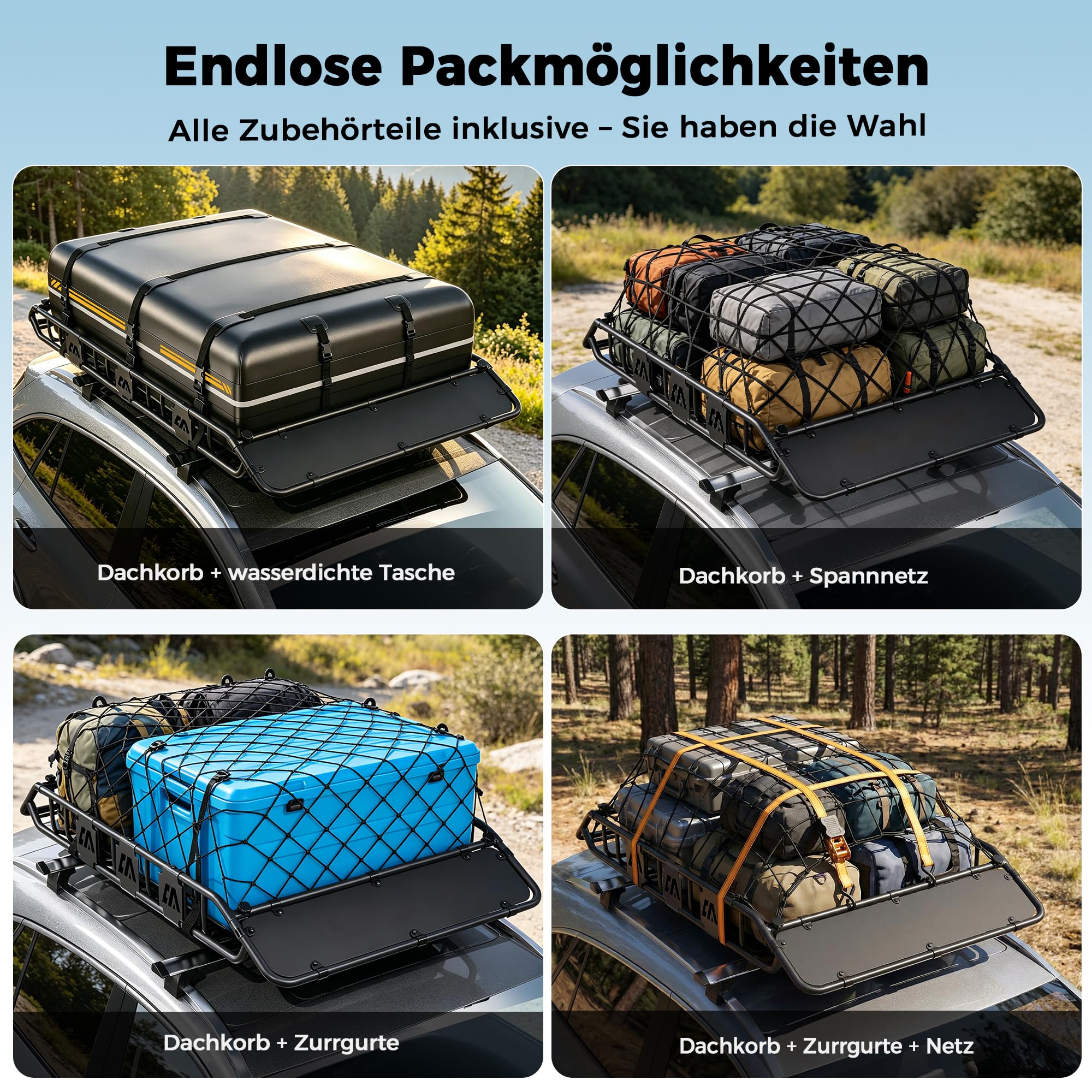 Dachgepäckträger 163 x 99 x 13 cm mit wasserdichter Dachtasche 556L | 90kg Tragfähigkeit, Verstellbare Trennstange, Gepäcknetz, Spanngurte & Schlösser, Universal für SUV Pickup Camping
