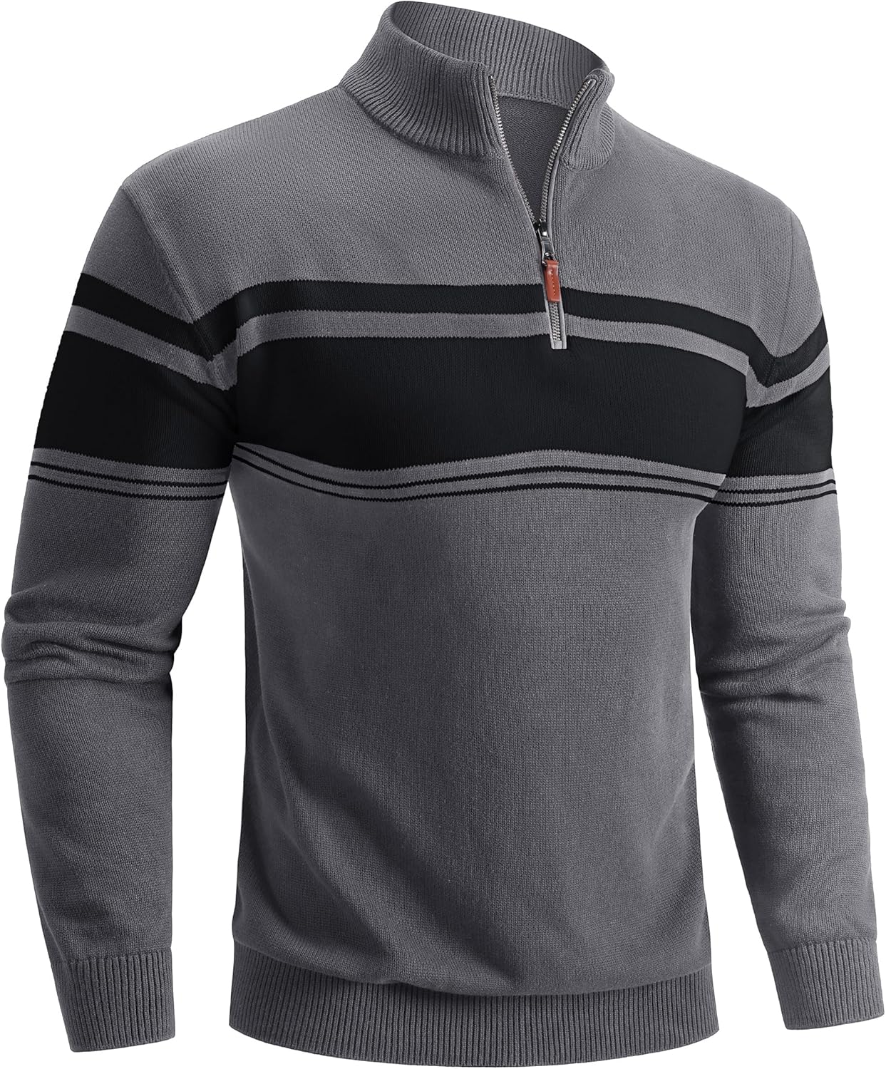Boladeci Men's Sweaters Quarter Zip Pullover Premium Cotton Comfort Mock Neck Striped Fall Winter Fashion Thermal Sweaters