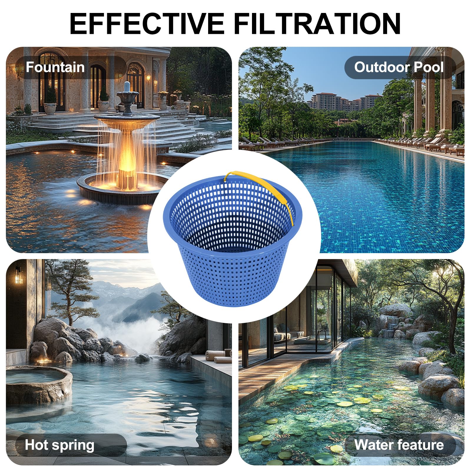 POOLAZA Lot de 3 Paniers Skimmer Piscine 20 cm, ABS Renforcé | ABS Renforcé, Résistant Chlore & Eau Salée, Poignée Jaune, Lot de 3, pour Piscine Enterrée & Hors Sol