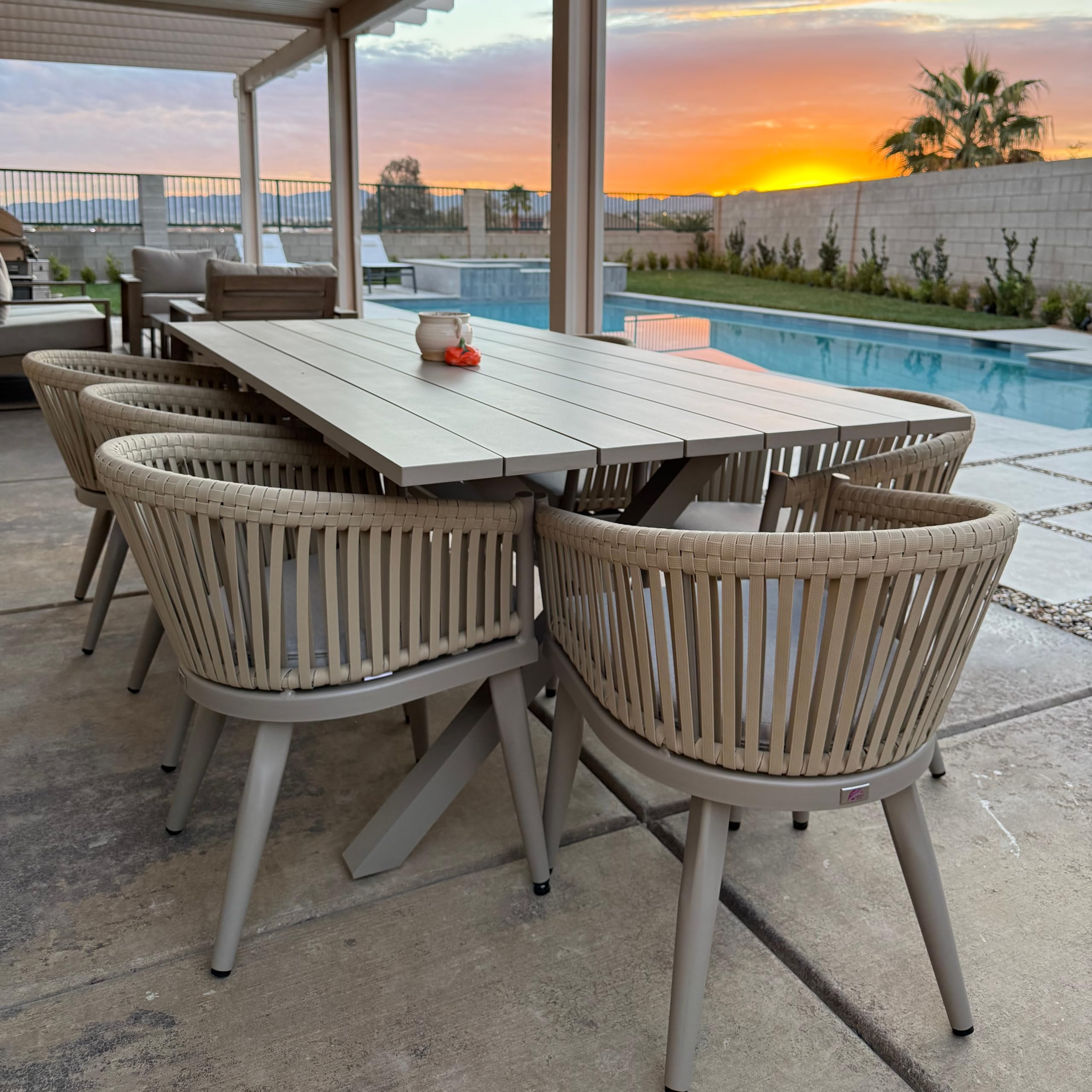 PURPLE LEAF 9 Pieces Patio Dining Set with Cushion Wicker Rattan, Champagne