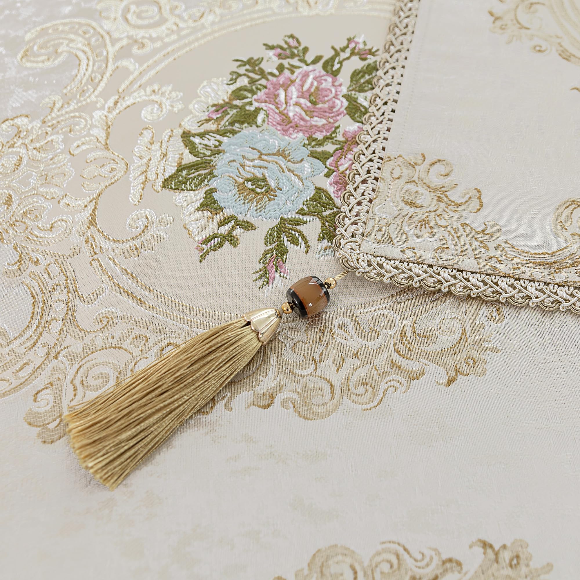 Tovaglia Damascata con Nappe, Tovaglia Rettangolare Decorativa, Copritavolo per Tavolo da Pranzo Cucina Soggiorno Festa (140x200cm, Floreale)