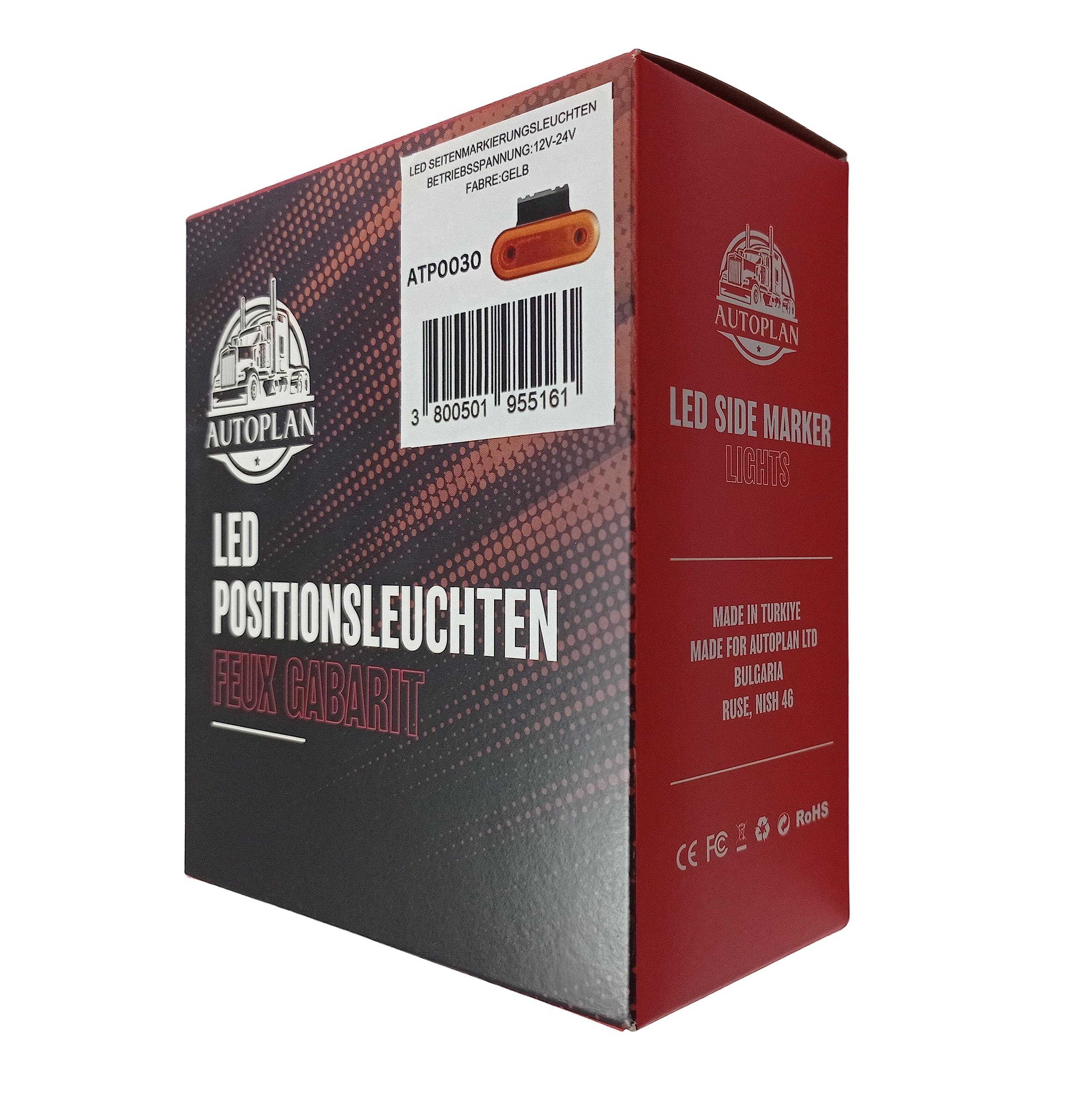 4 x LED Luci di Posizione Laterali Indicatore Ingombro Arancia Giallo Ambra Camion Rimorchio Furgoni 12v 24v E9