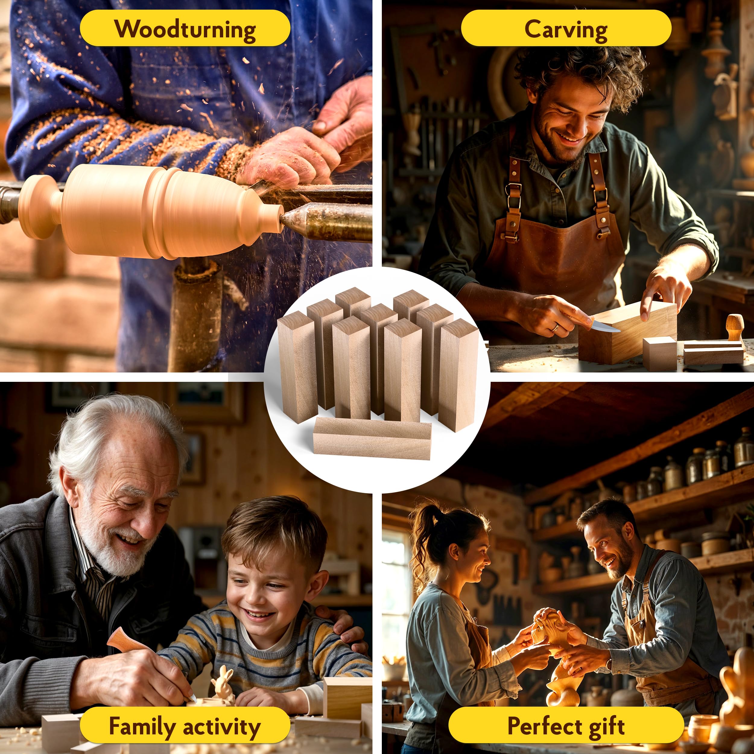 Eli Linden Carving Wood, Pack of 10 Wooden Blocks, Which Basswood for Carving or Turning, Carving Template - Image 4