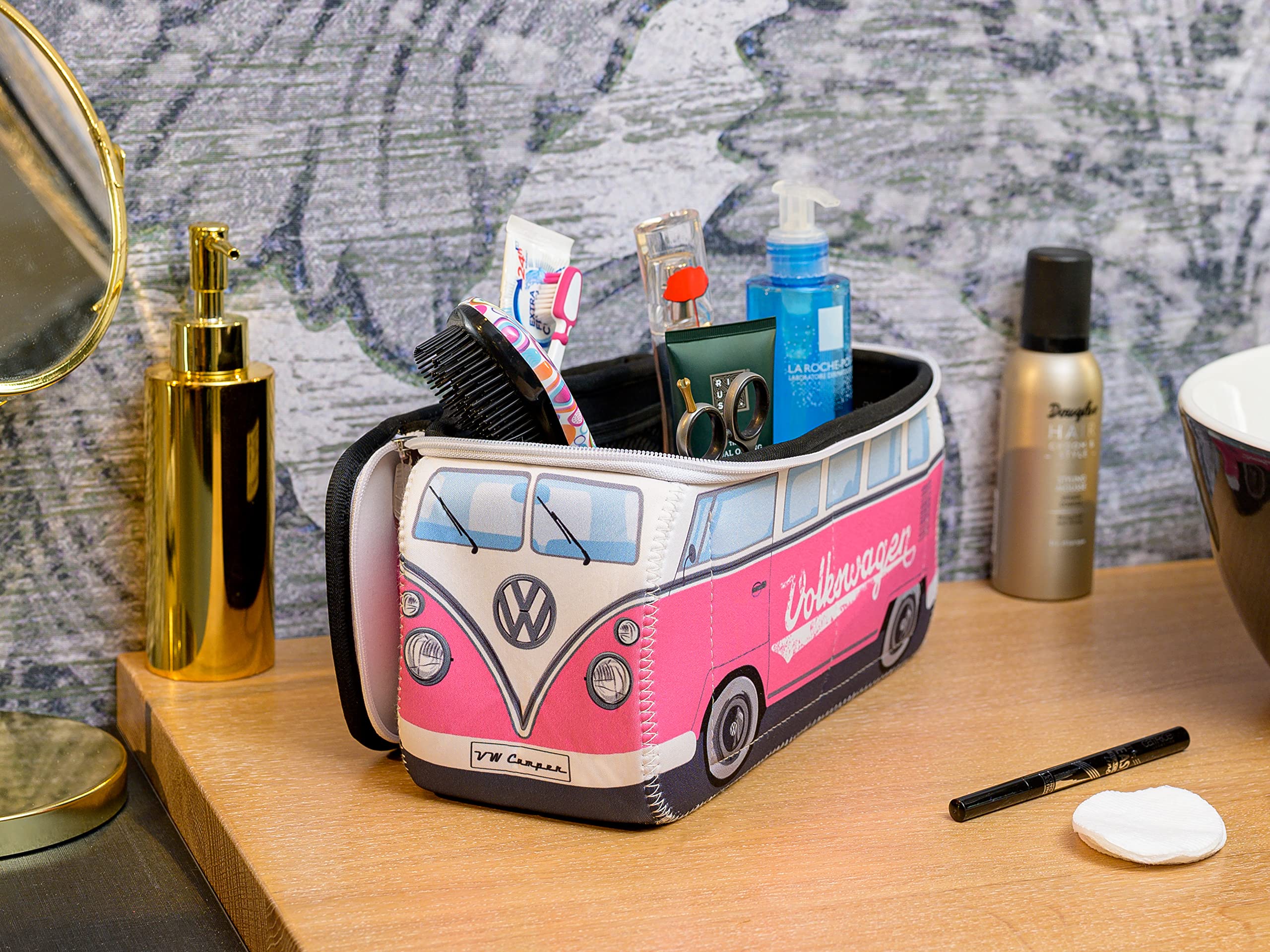 BRISA VW Collection - Volkswagen Neoprene Universal Makeup Cosmetics Toiletry Travel Pharmacy Bag in T1 Bus Design (Pink/Small) - Image 4