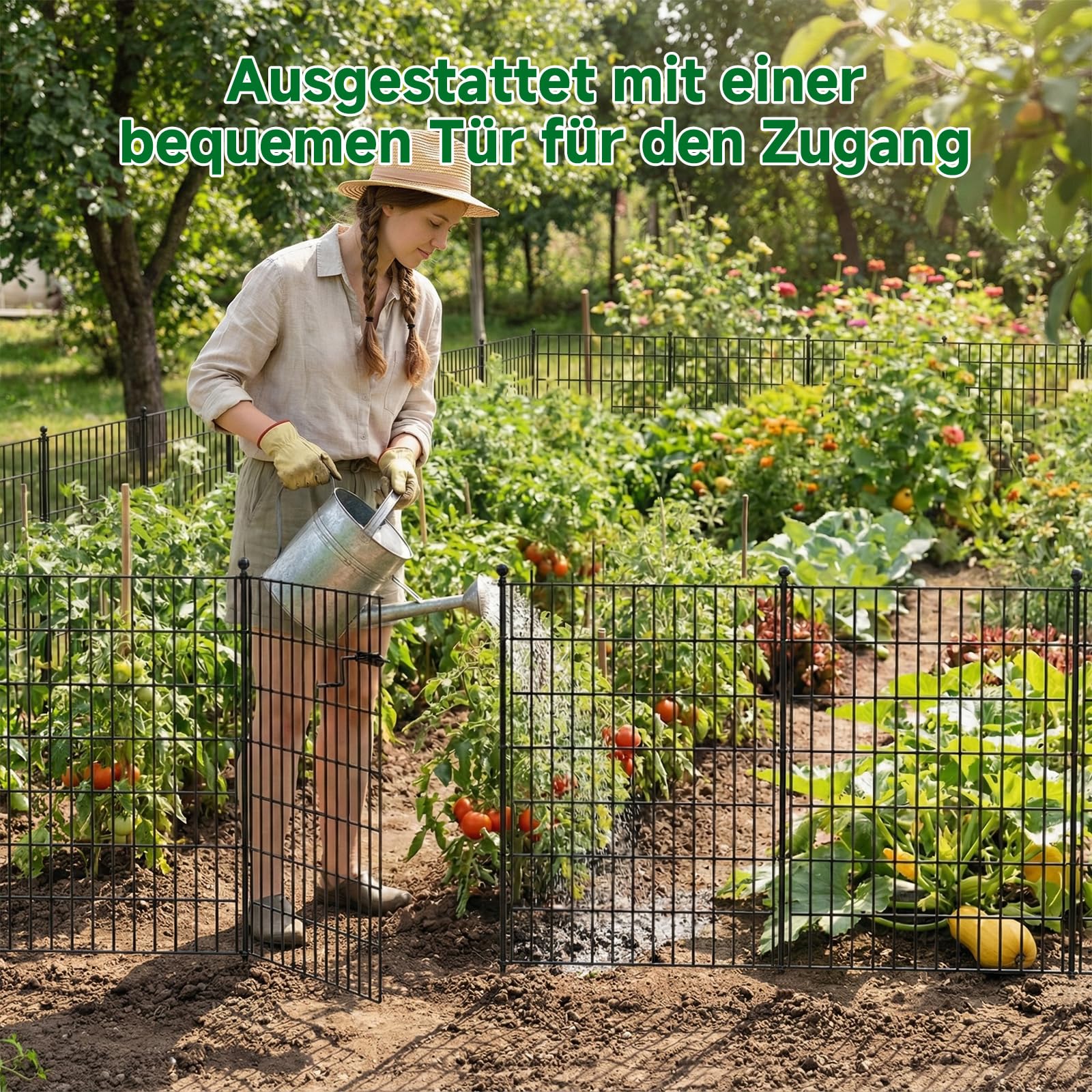 SUNYRISY 13 Panels Metall Gartenzaun Steckzaun 100cm H | 8,5 m L Hundezaun Mit Tür, Hühnerzaun Mobiler Zaun für Haustier, Tierbarriere, Bordüre für Hof, Terrasse, Keine Graben