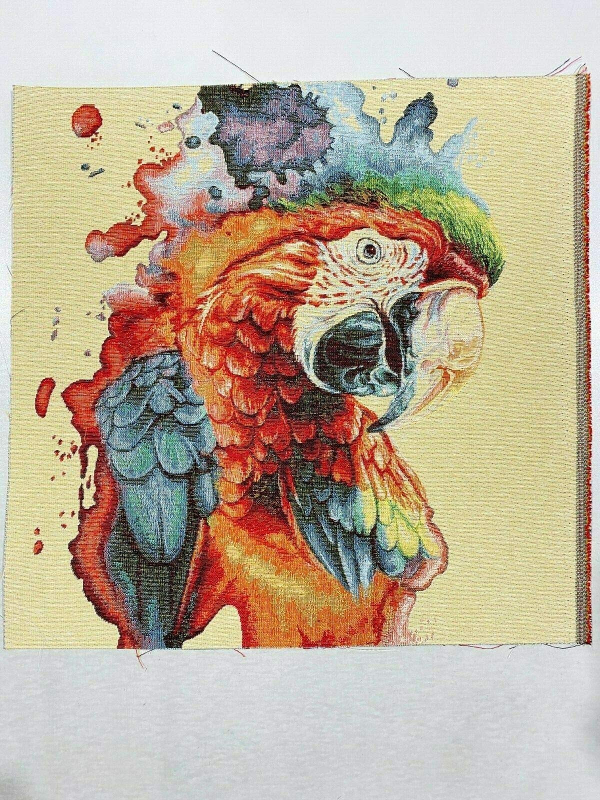 Single Parrot Woven Tapestry Panels (48cm x 48cm) **Free UK Post** Heavy Textile Fabric Multi-Coloured Pattern Upholstery, Cushions, Bags, Frames, Crafts