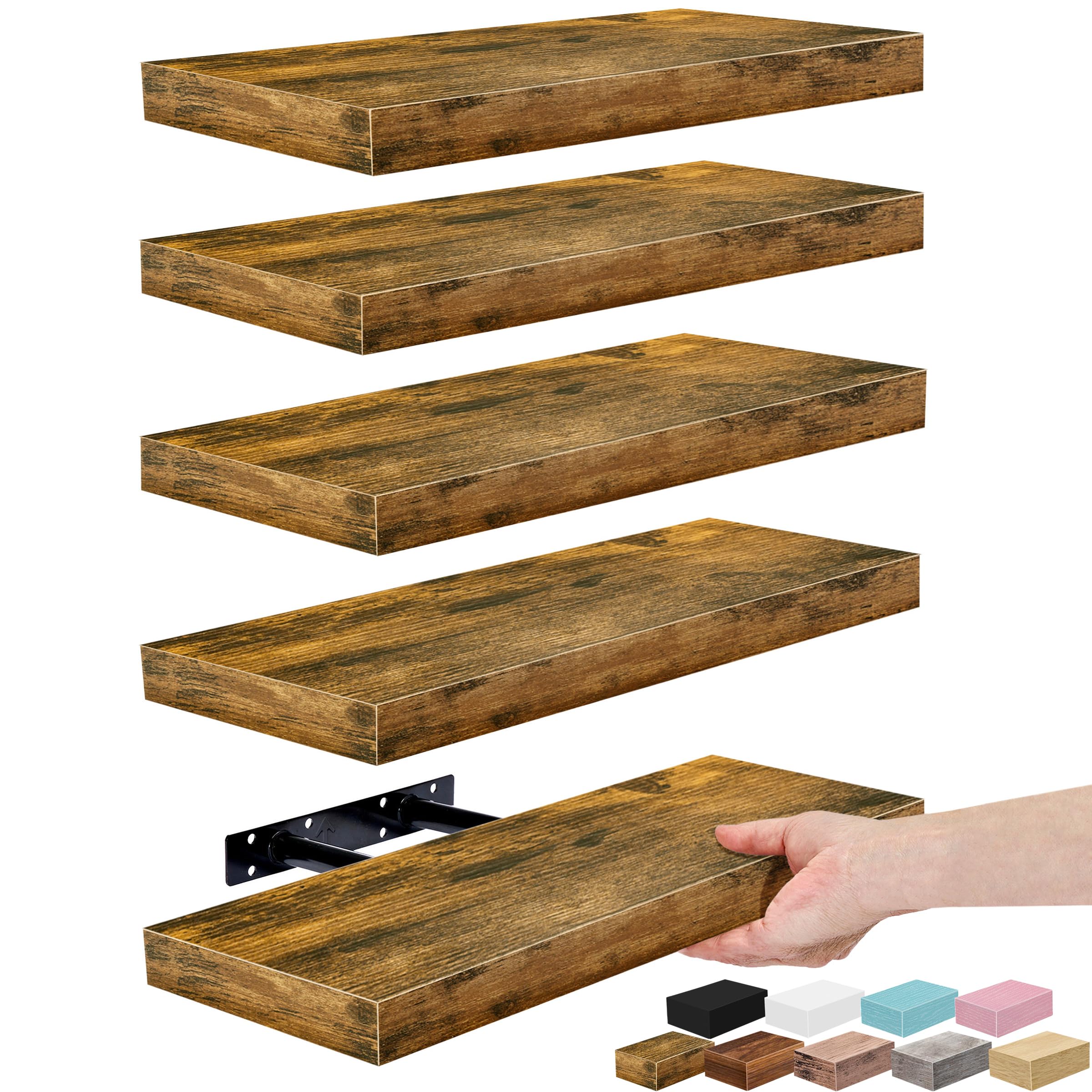 Sorbus Floating Shelves for Wall, Bathroom Shelves Wall Mounted for Kitchen, Bedroom, Living Room, Bathroom Storage, Over Toilet, Hanging Book Shelf for Wall Home Decor (Rustic Brown, 5 Pack) — image 1