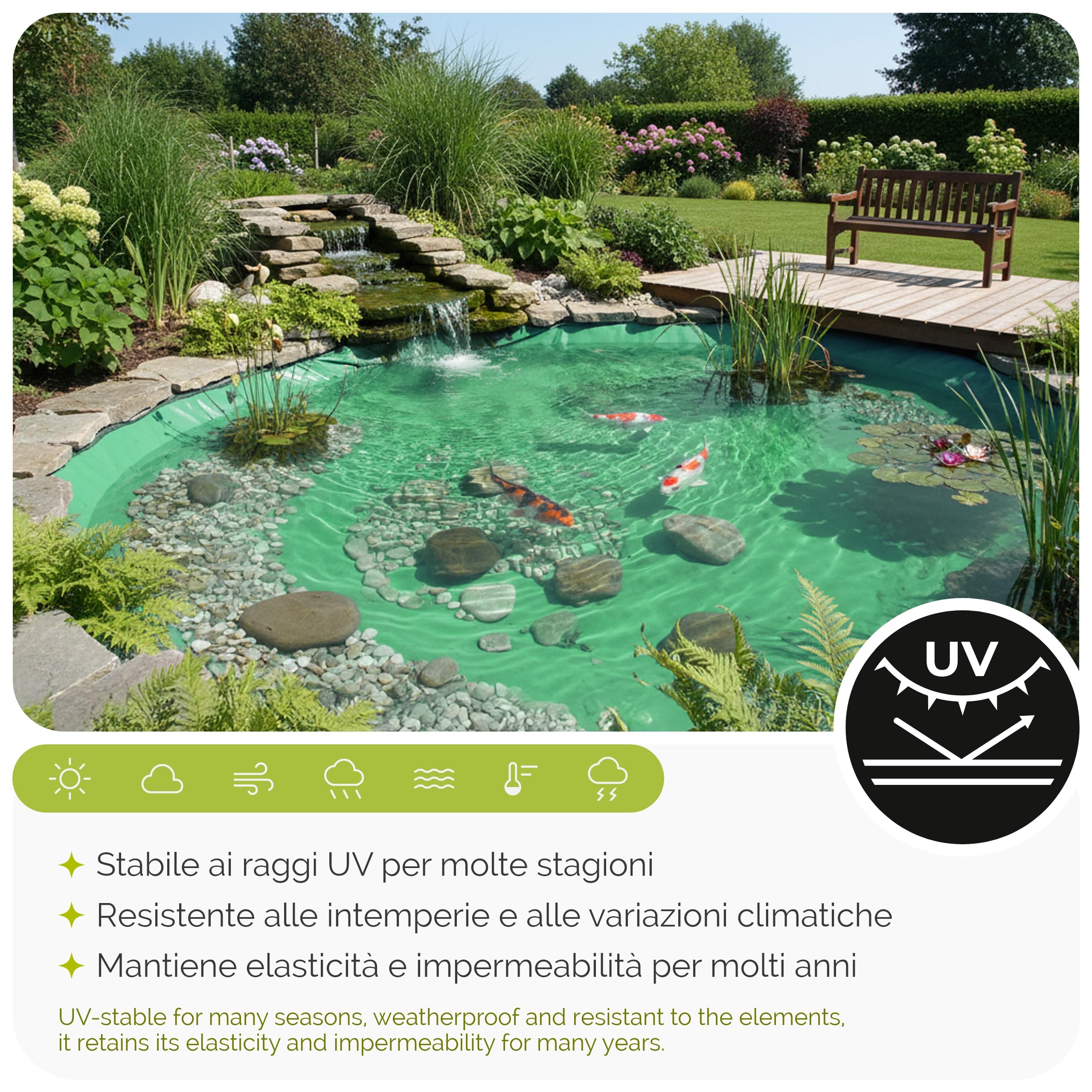 Garronda Telo per Laghetto 6x1 m Fino a 8x10 m PE 0,5 mm – Telo Impermeabile per laghetto Giardino, Stagno Pesci, ruscello e Fontana, Resistente UV, 3 Strati,Blu-Verde, GD-0223