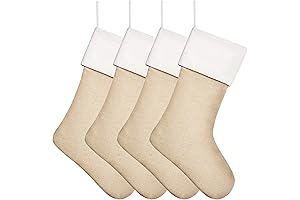 Set of 4 Burlap Christmas Stockings Decoration